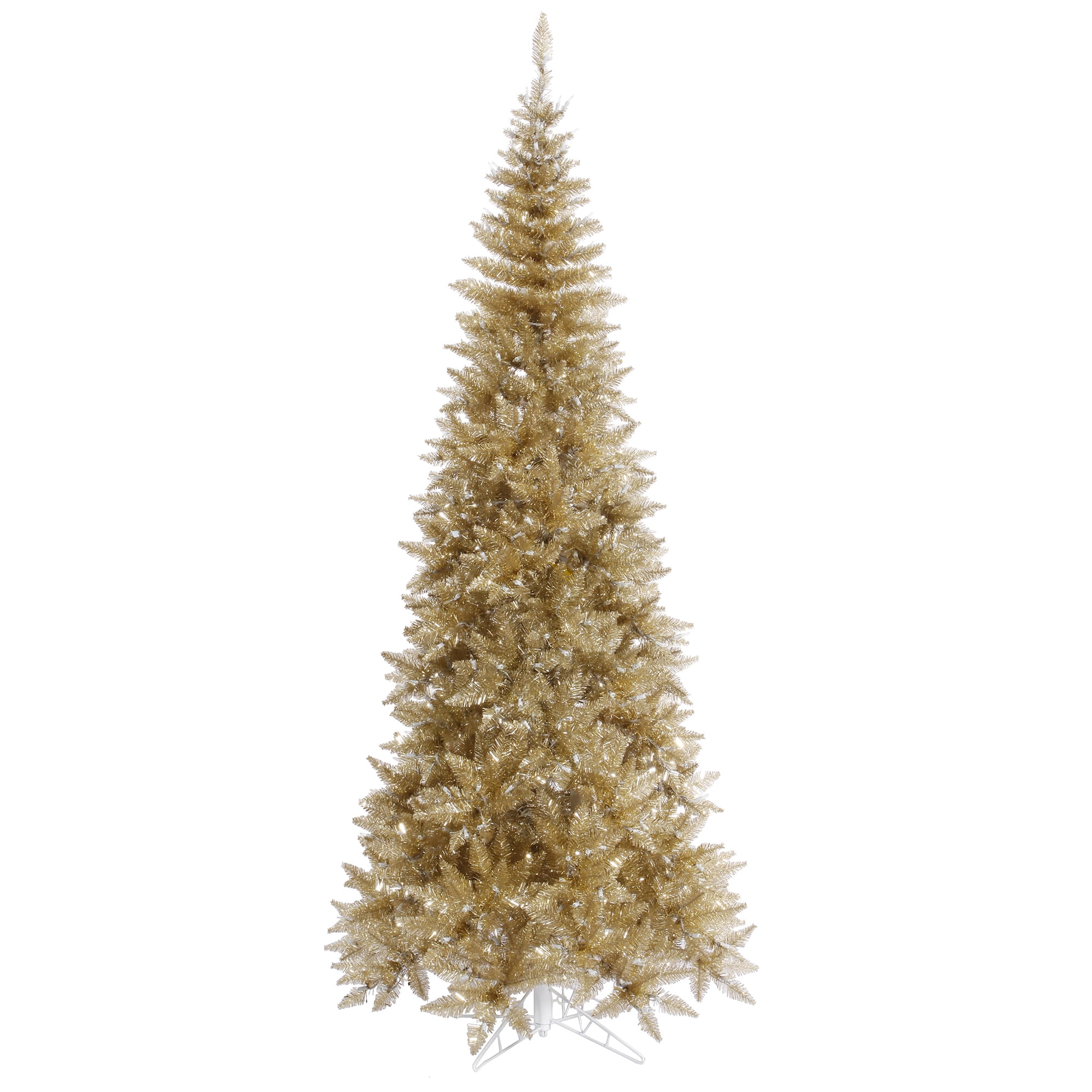 Vickerman 7.5' Champagne Tinsel Fir Slim Artificial Christmas Tree, Unlit