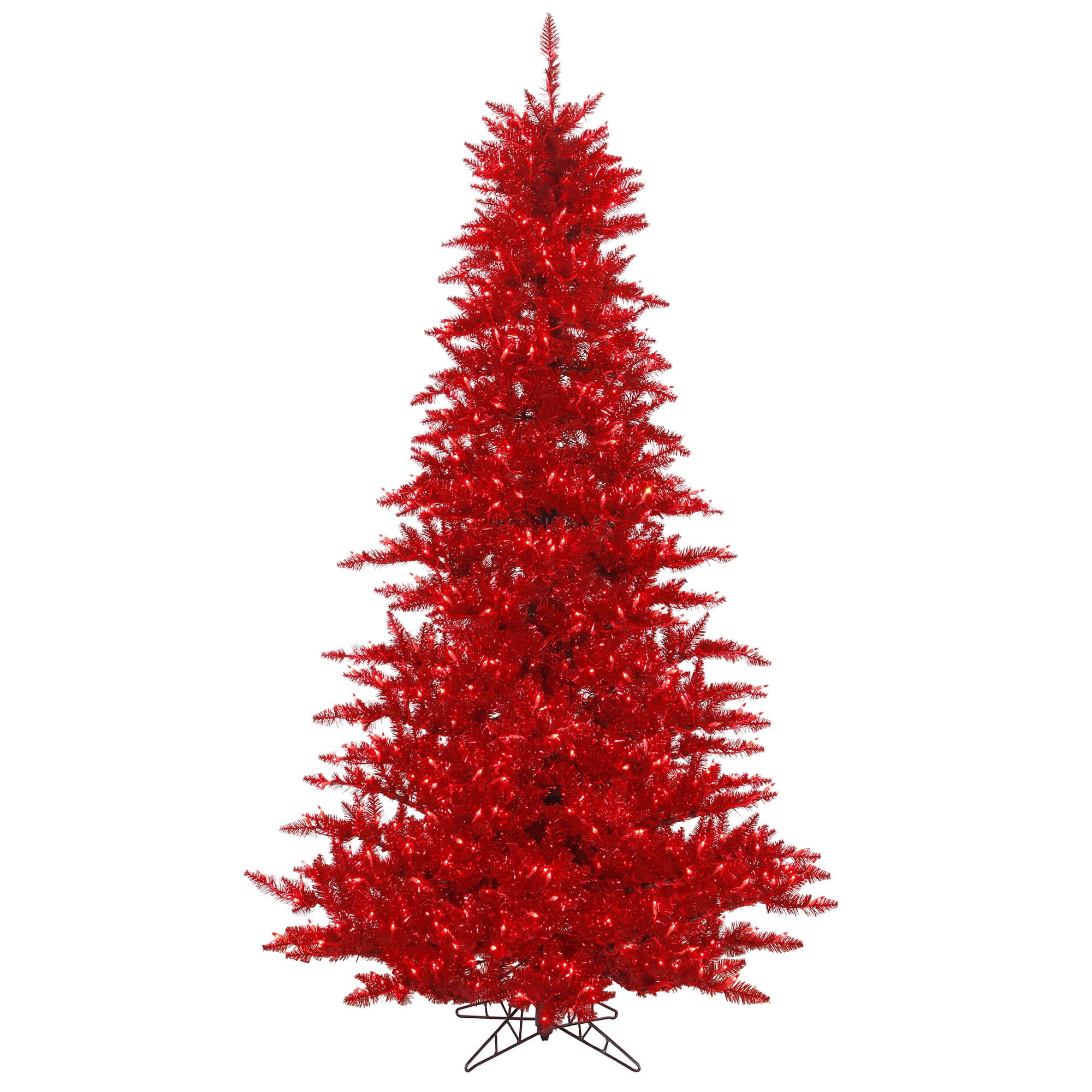 Vickerman 7.5' Tinsel Red Fir Artificial Christmas Tree, Red Dura-lit LED Lights - Faux Red Christmas Tree - Seasonal Indoor Home Decor