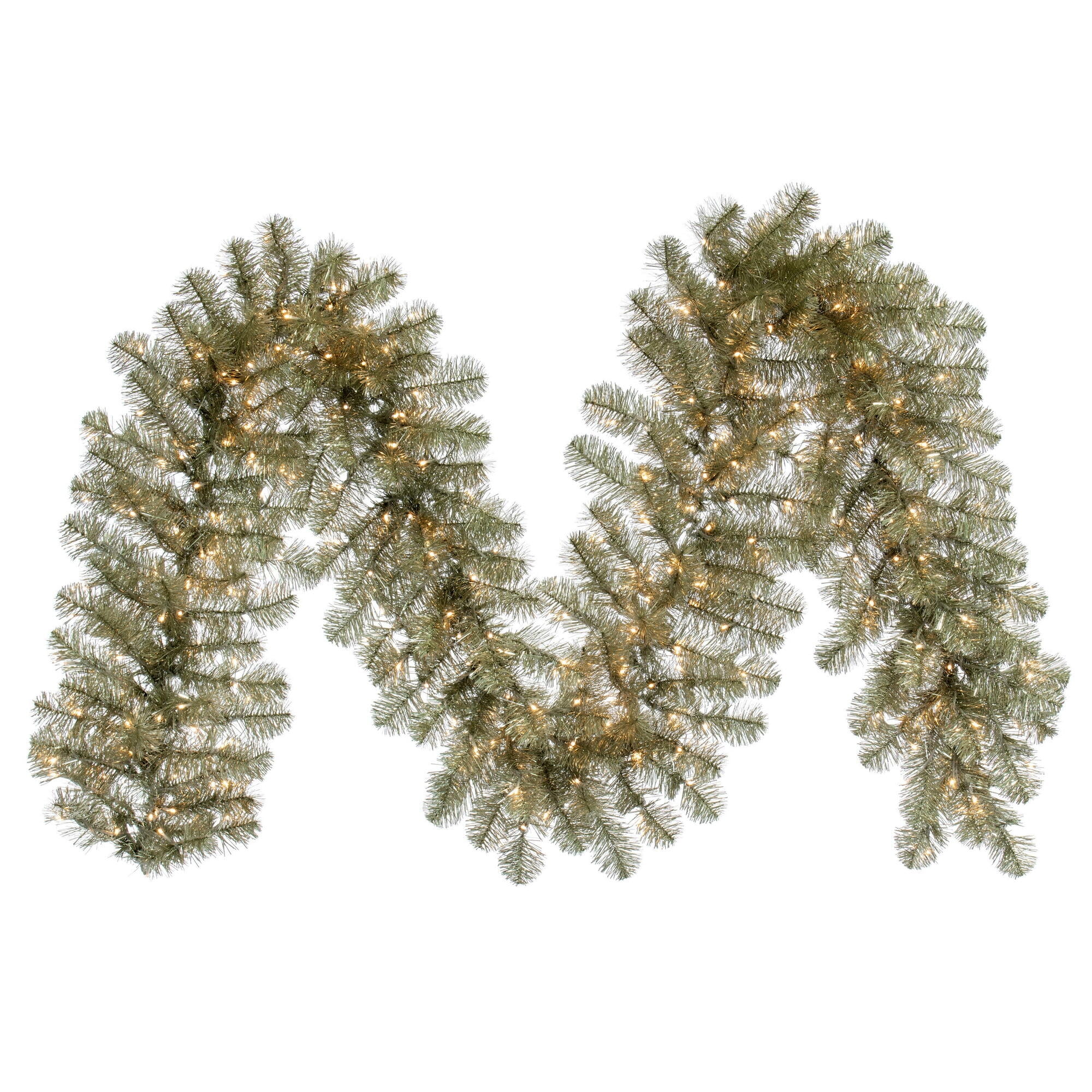 Vickerman 9' x 14" Champagne Artificial Christmas Garland, Warm White LED 3MM 8 Function Lights - Faux Champagne Christmas Garland - Indoor Seasonal Home Decor