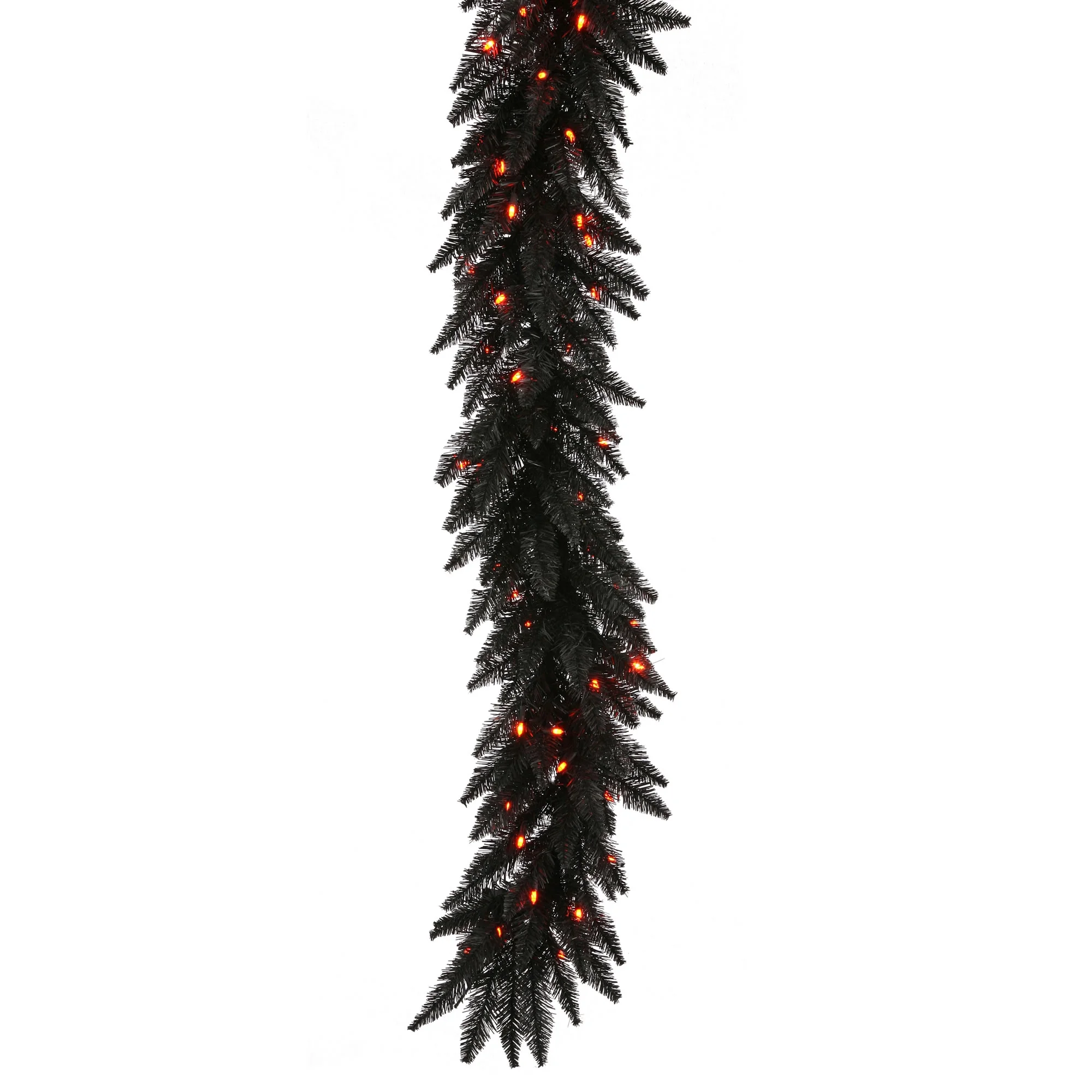 Vickerman 9' Black Fir Artificial Christmas Garland, Orange Dura-Lit LED lights.