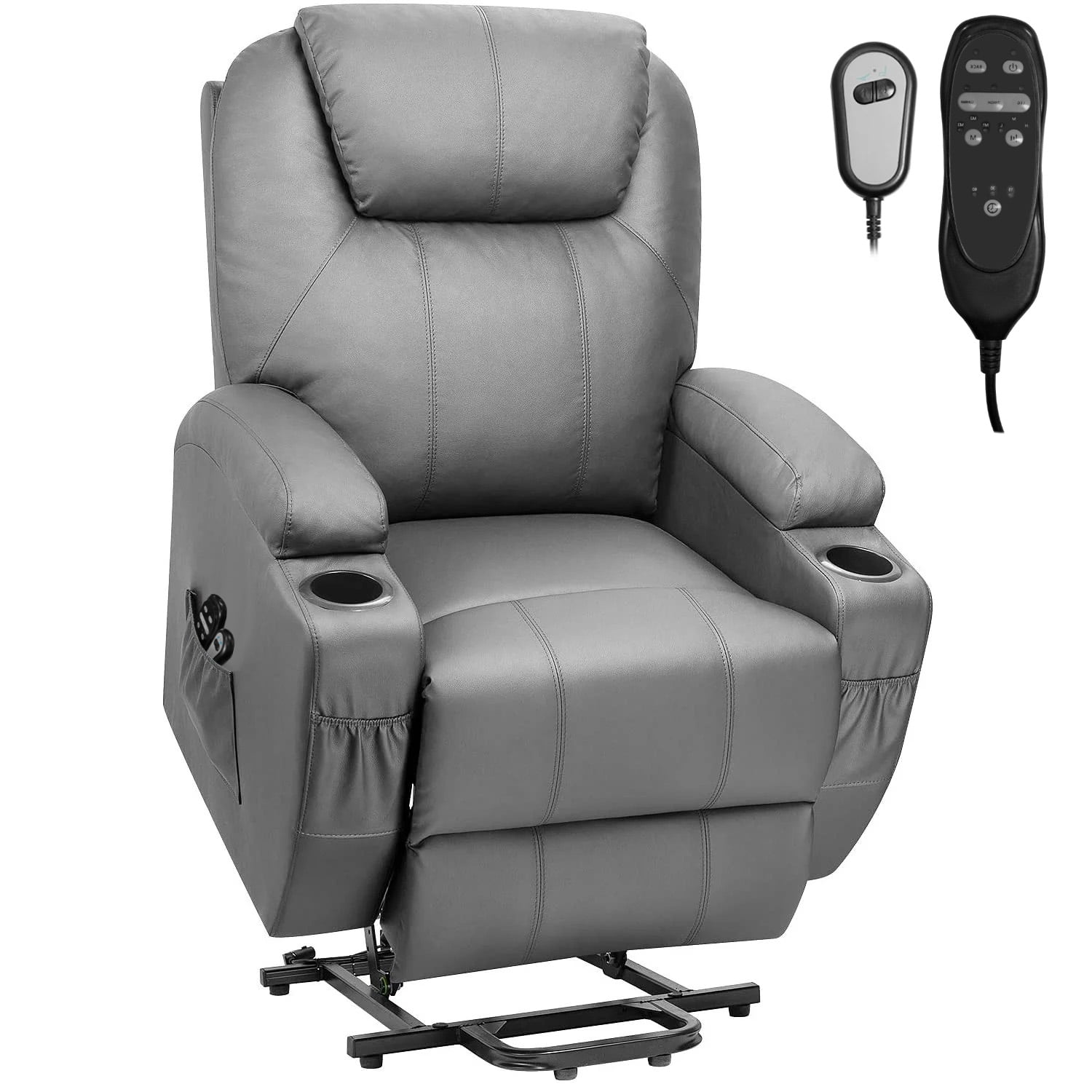 Vineego Electric Reclining Chair with Massage and Heating,Faux Leather,Gray