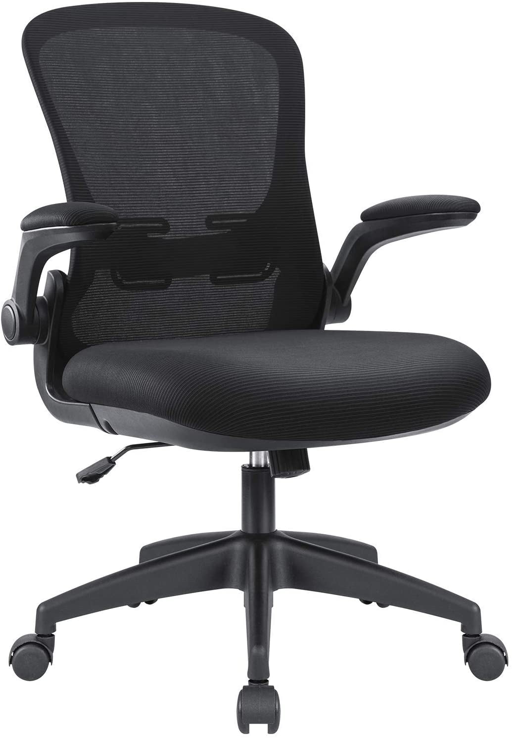 Vineego Mid-Back Mesh Office Chair with Lumbar Support Adjustable Height Office Desk Chair with Flip-up Arms, Black