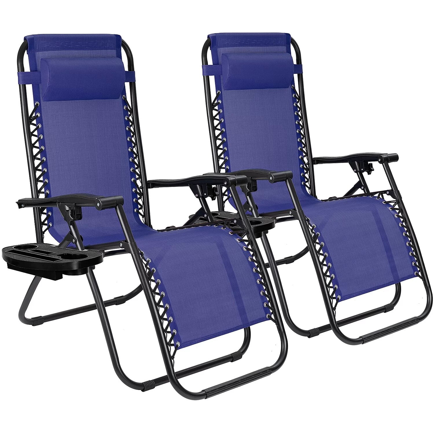 Vineego Zero Gravity Chairs Patio Chairs Lawn Lounge Chair Patio Set of 2 with Pillow and Cup Holder Patio Furniture for Poolside Backyard and Beach Set of 2 (Blue)