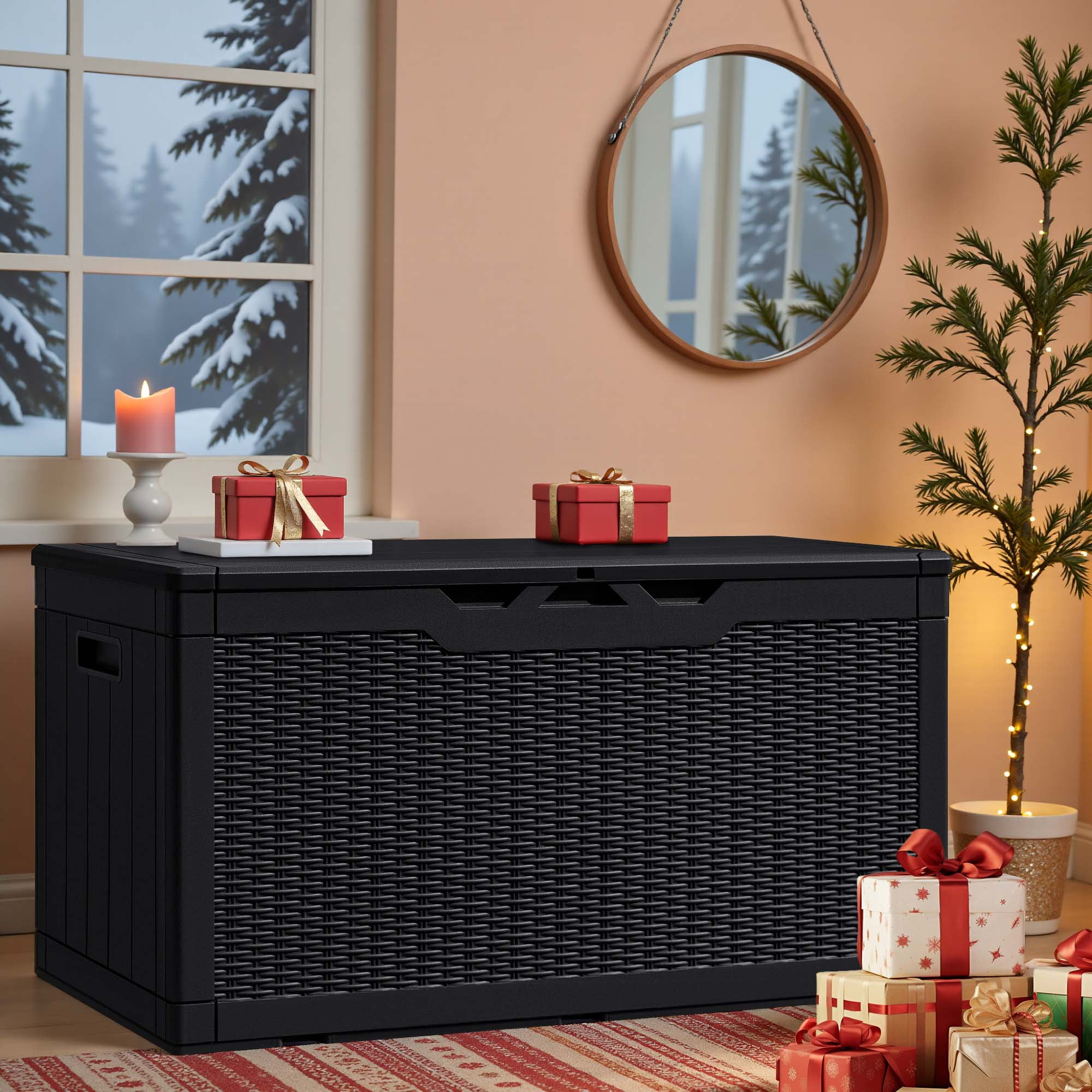 Vineego 100 Gallon All-Weather Resin Deck Box,Indoor Outdoor Lockable Storage Container, Black