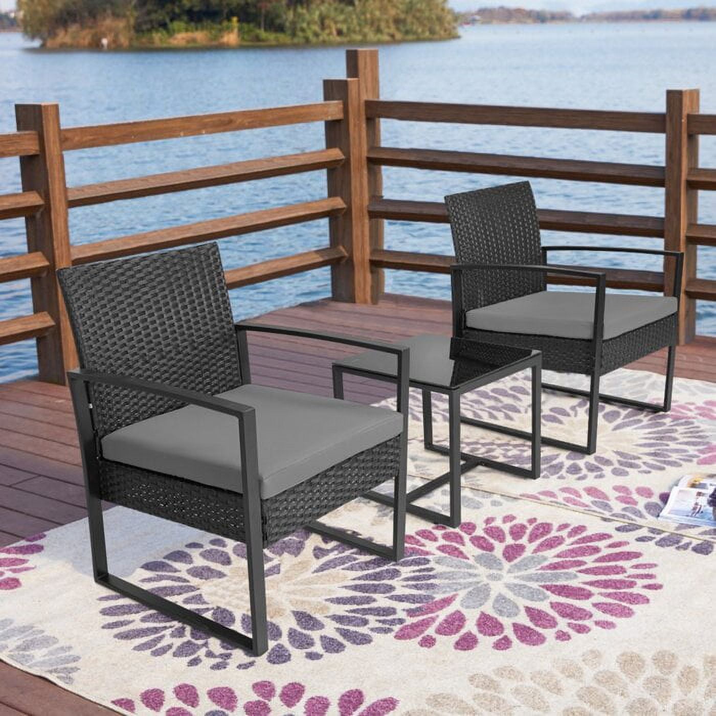 Vineego 3 Pieces Bistros Sets Outdoor Wicker PE Rattan Chairs Conversation Sets with Table, Gray