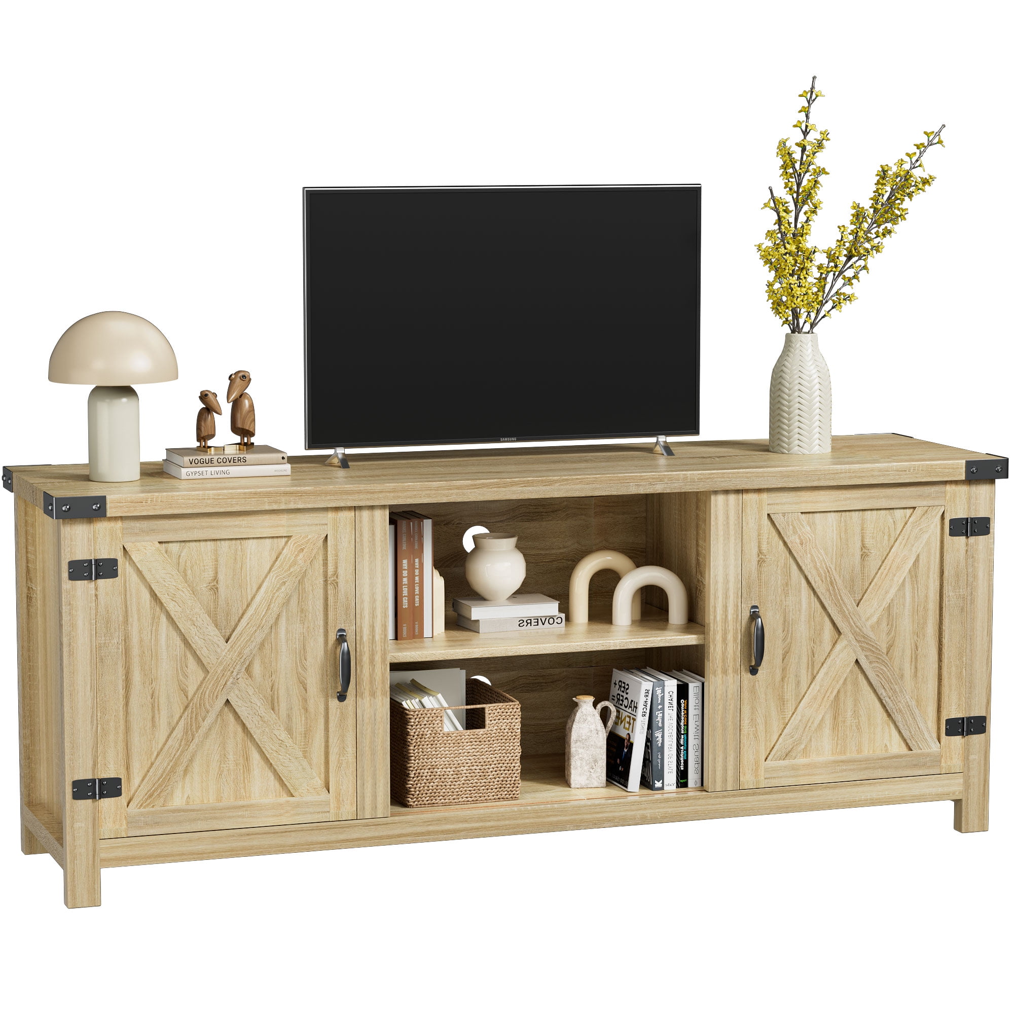 Vineego 58"Modern Farmhouse Barn Two-Door Tv Stand for TVs up to 65",Yellow
