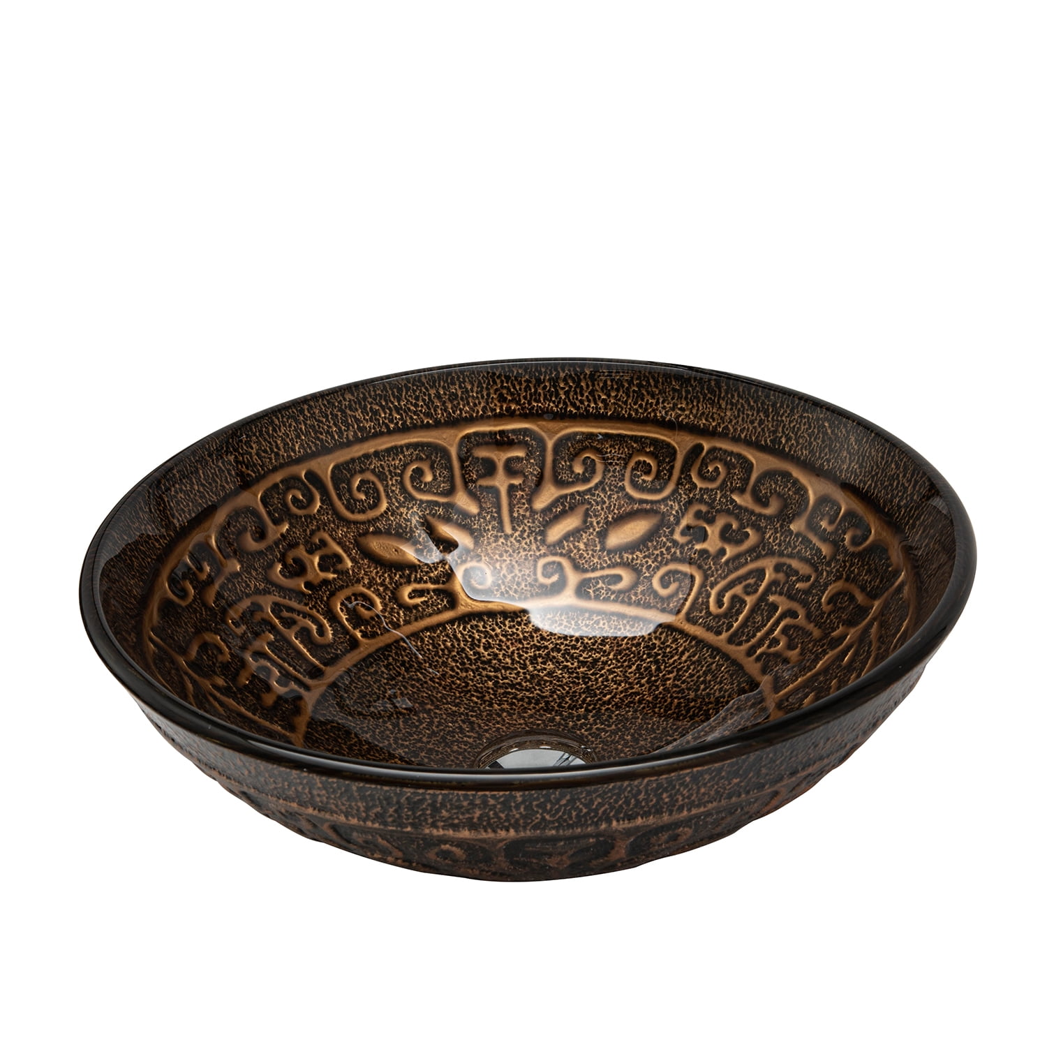 Vinnova Enna 16.5in Antique Bronze Finish Glass Round Over-Mounted Bathroom Vanity Vessel Sink Bowl