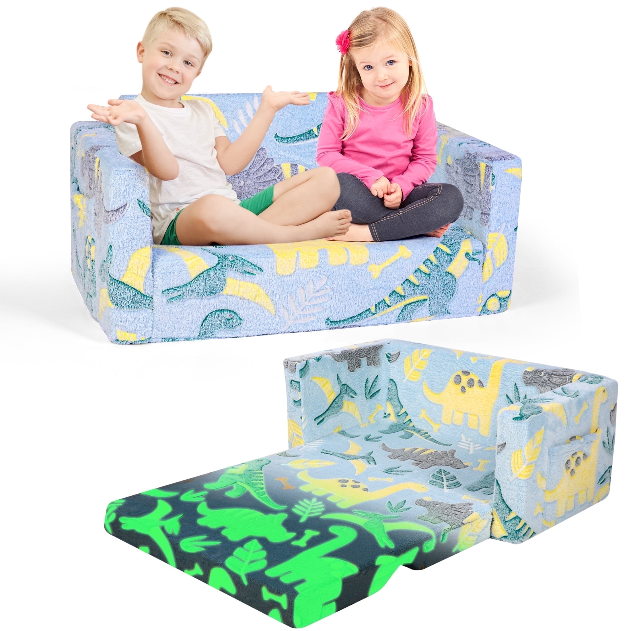 Minikid Kids Couch Toddler Chair,Foldable Kids Sofa with Pocket,Glow in The Dark,Toddler Bed for Girls Boys