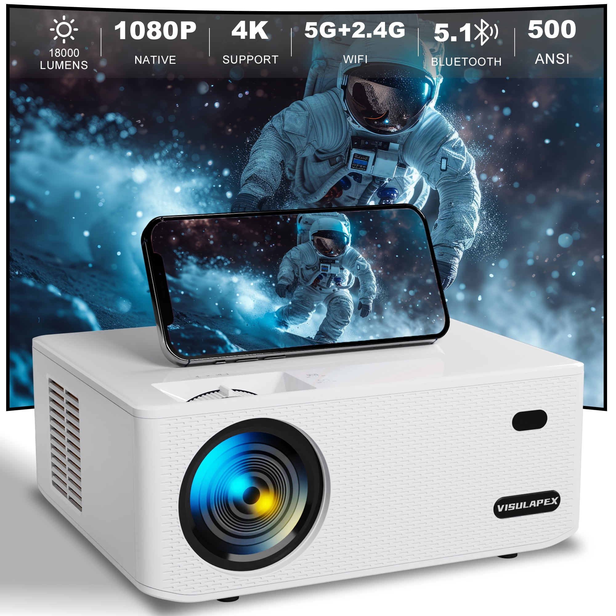 Visulapex S1 Pro 1920x1080p LCD Multimedia Projector, White