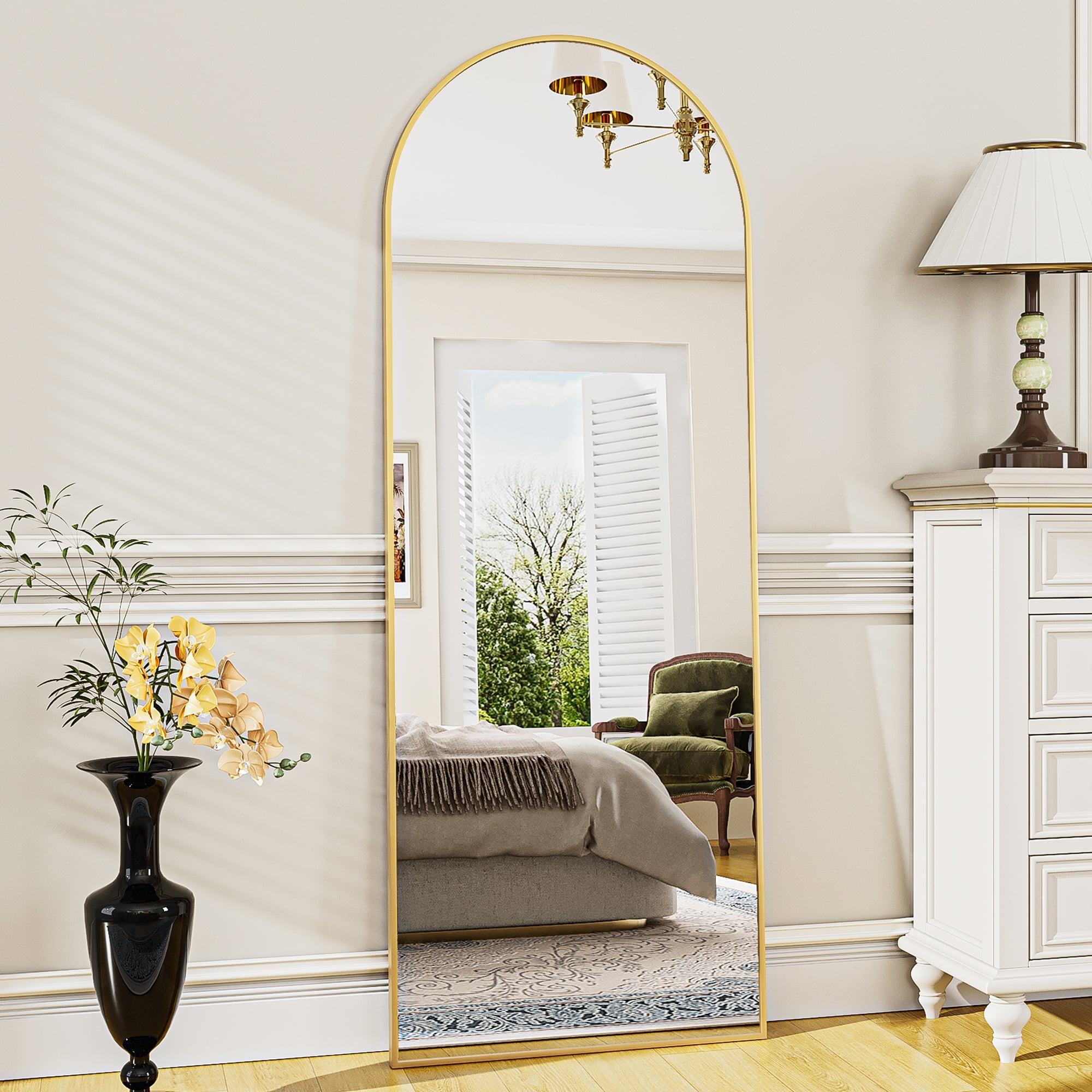 Vlush Full Length Mirror, 65"x22" Arched Floor Mirror, Full Body Standing Mirror with Aluminum Frame (Gold)