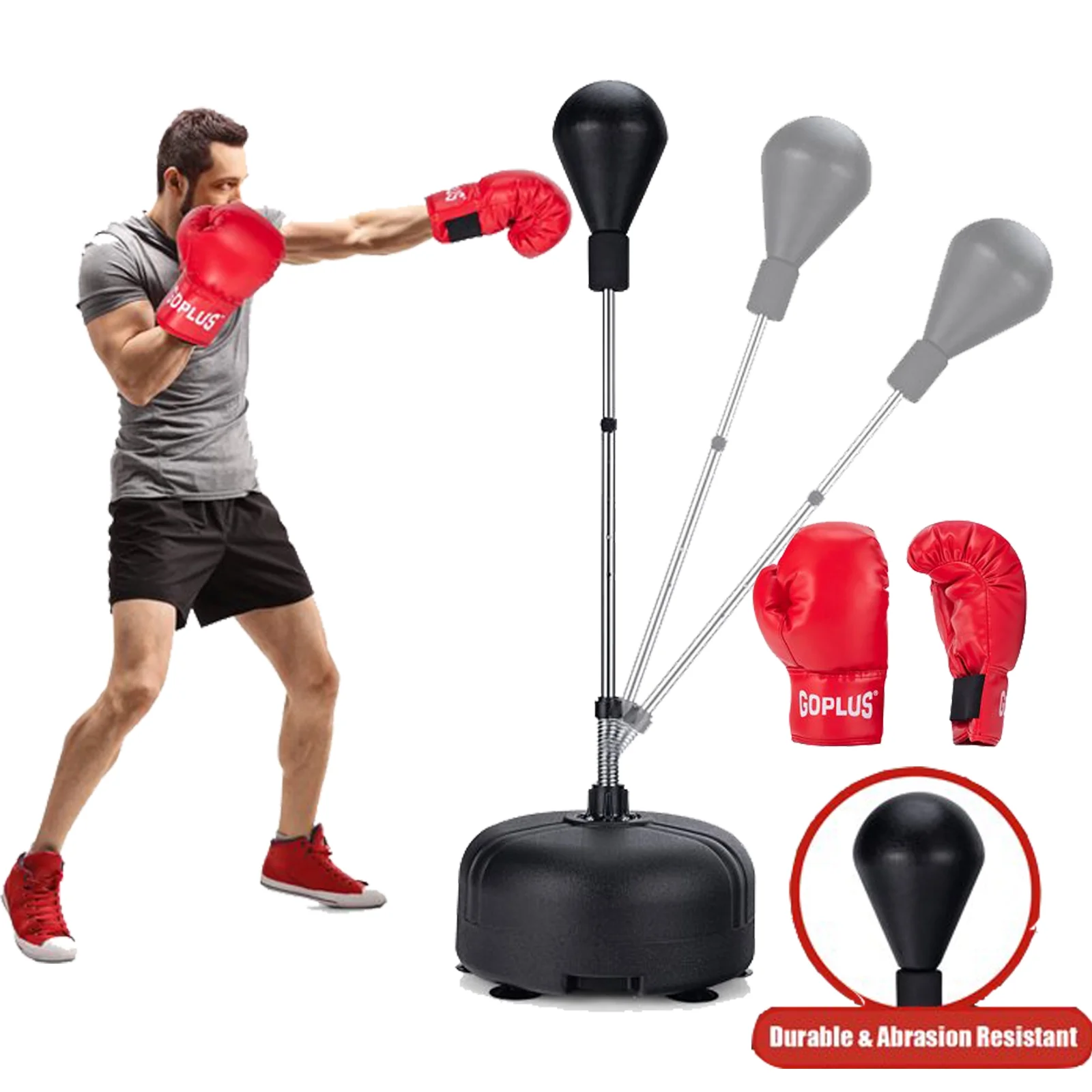 Vobor Adjustable Boxing Sandbag Kids Adults Freestanding Speed Ball with Bounce-Back Base Gloves Protective Gear for Practicing Karate, Taekwondo, MMA to Relieve Pent up Energy