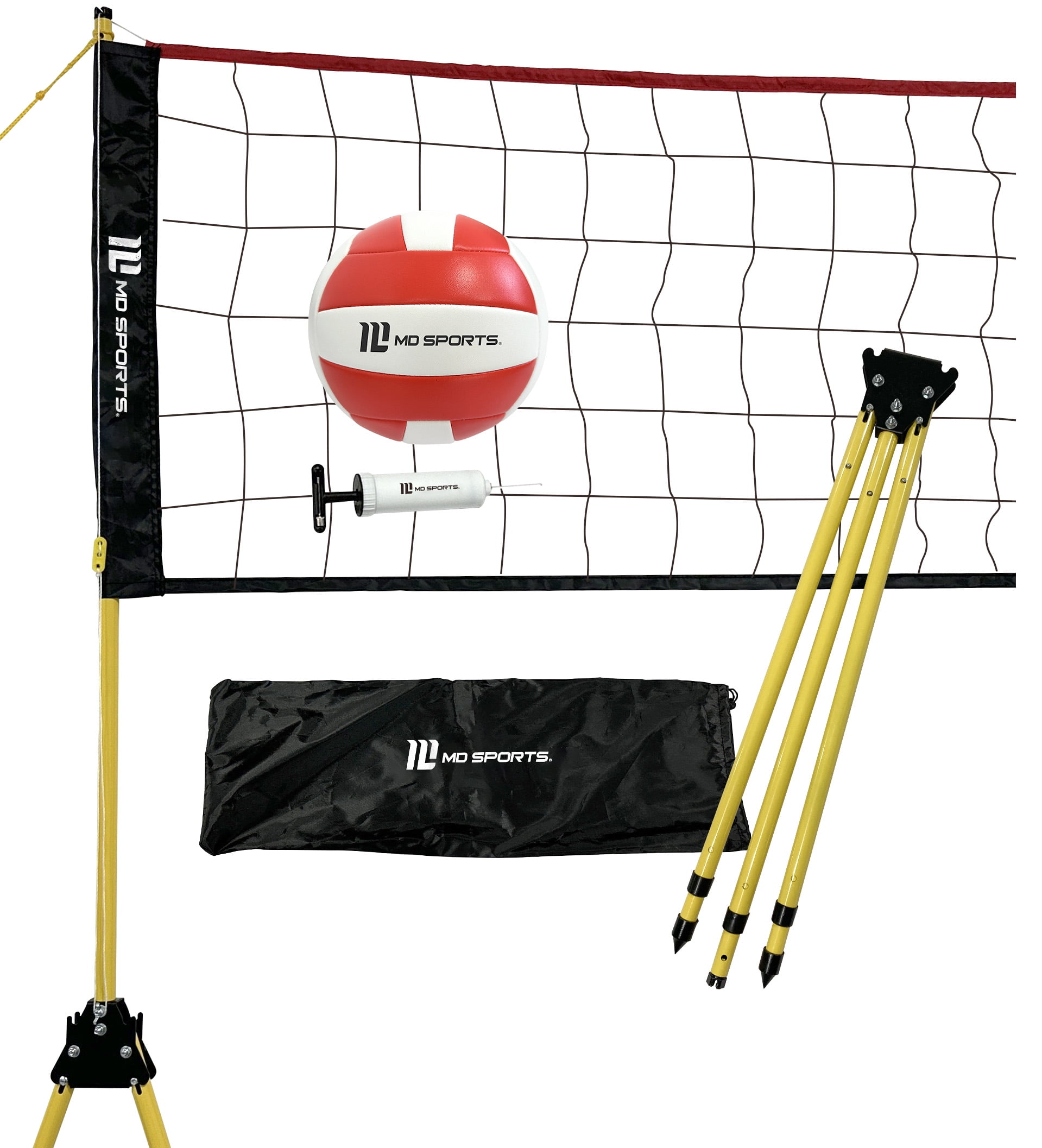 30 ft Volleyball Set, Quick Assembly, Official Size Net with Adjustable Height, Steel Poles, Ball Included, by MD Sports