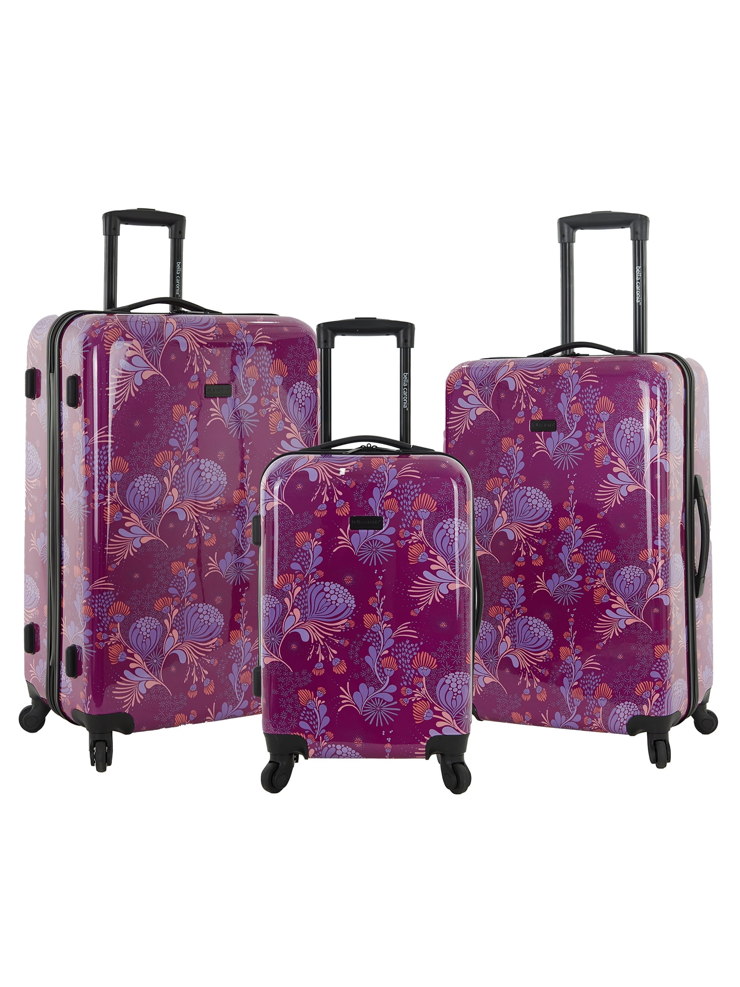 Vonguish Collection 3 piece Hardside Luggage Set with 8 wheel spinners, Style Floral