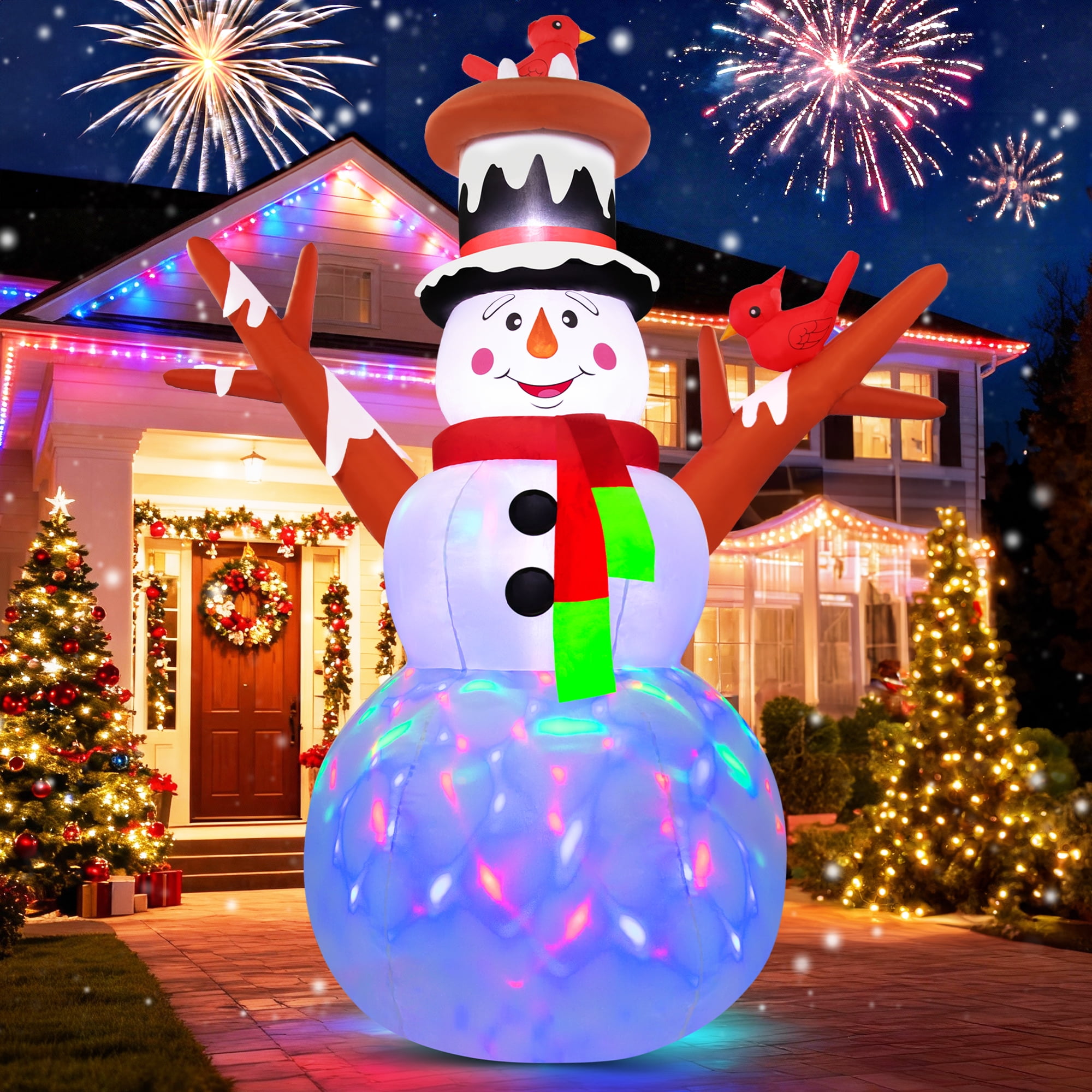Firstness 7ft Christmas Inflatables Snowman Blow ups Xmas Decor with LED Light for Outdoor Decoration