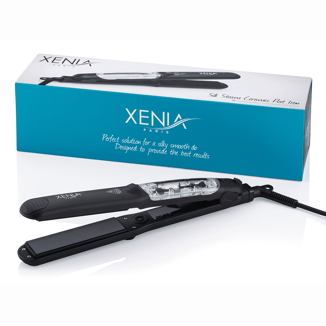 Xenia Paris 1.25" Ceramic Steamer Flat Iron with Argan Infuser-Black