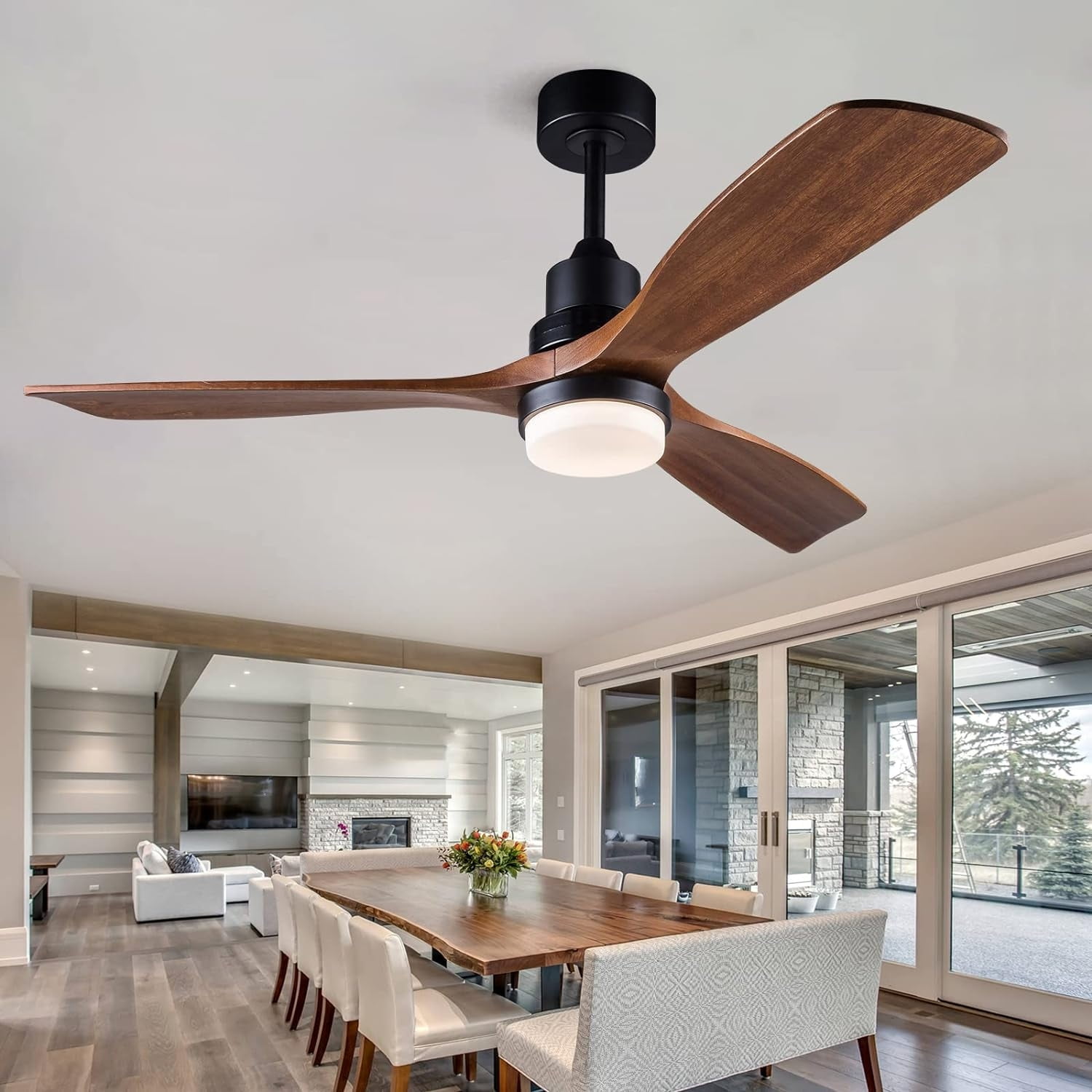 XAUJIX 52'' Ceiling Fans with Light and Remote Control, Flush Mount Ceiling Fan 6-Speed Reversible Airflow 3 Wood Fan Blades
