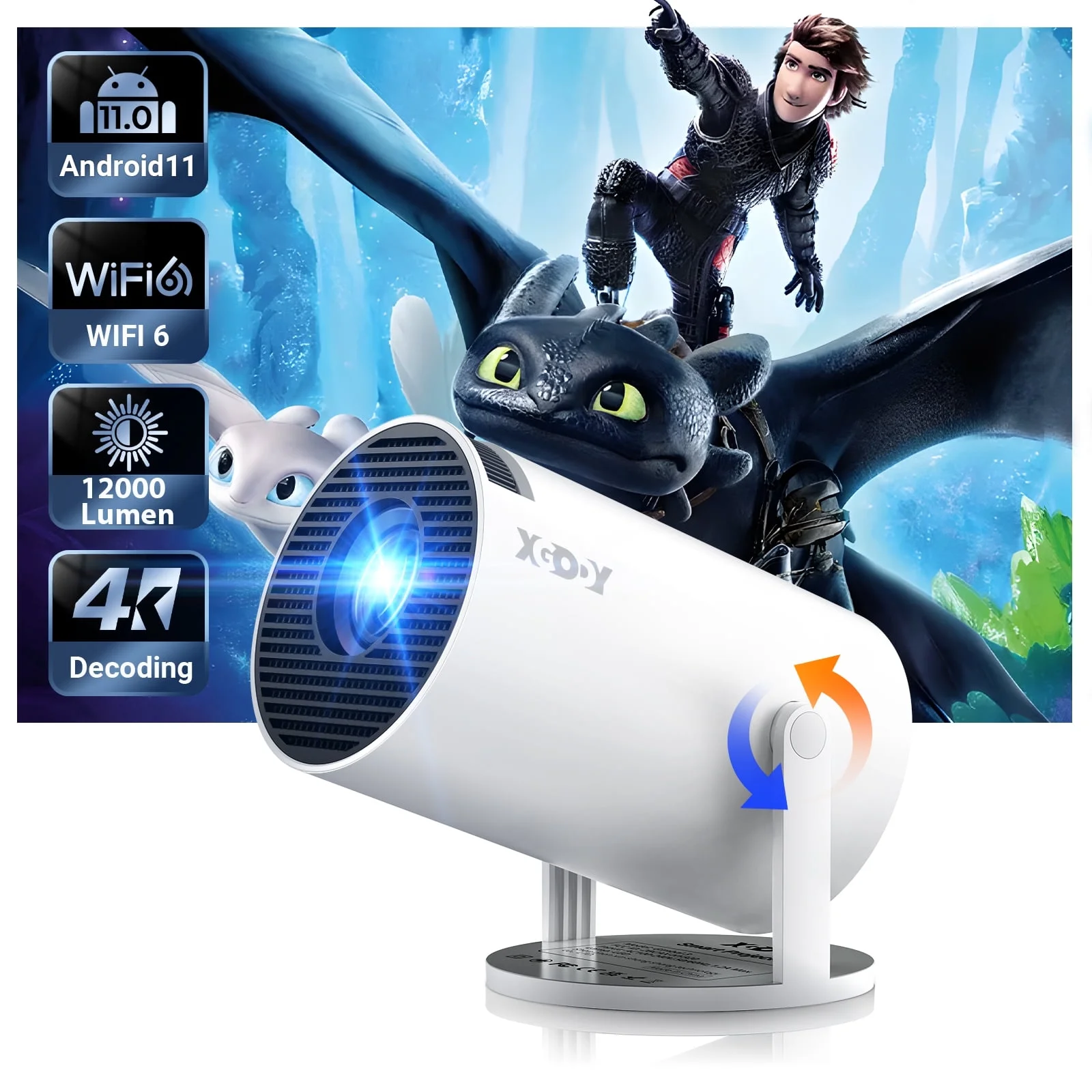 XGODY G3 Android Smart Proyector with Wifi and Bluetooth, Mini Portable Movie Projector ,1080P Supported