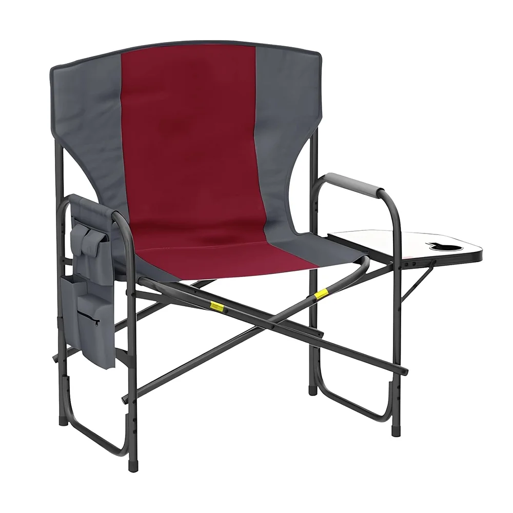 XXL Oversized Directors Chairs Support to 600 Lbs, Heavy Duty Camping Chairs with Foldable Side Table, Detachable Side Pocket, Folding Outdoor Chair for Outside,Lawn,Beach,Fishing(Red)
