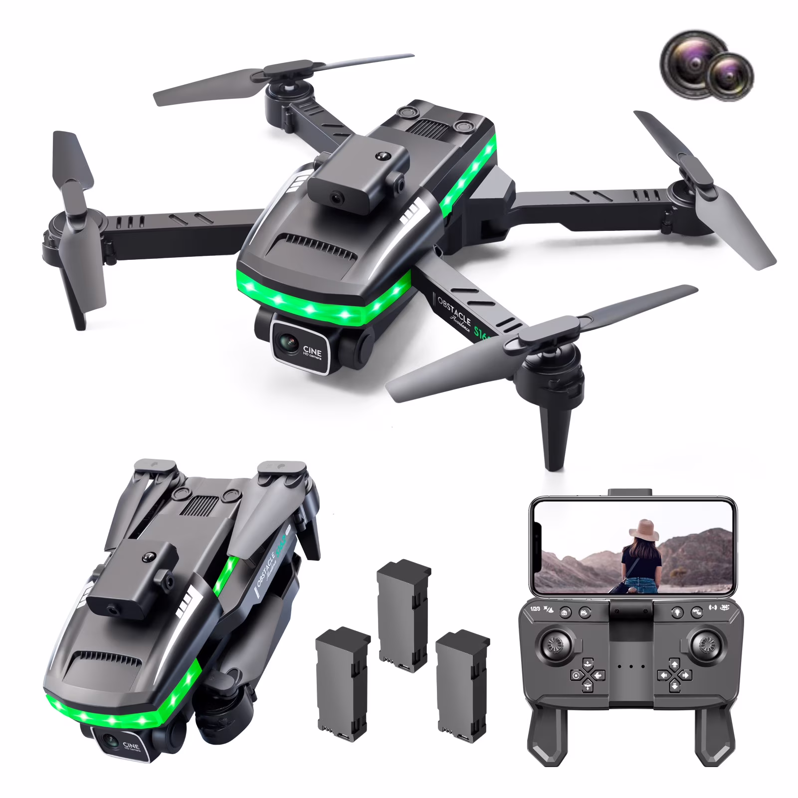 SKYMONSTER S162 RC Drones, 2.4 G, 360 Obstacle Avoidance, Remote Control  Quadcopter, for Kids and  Childers, Beginners, 3 Battery, Black