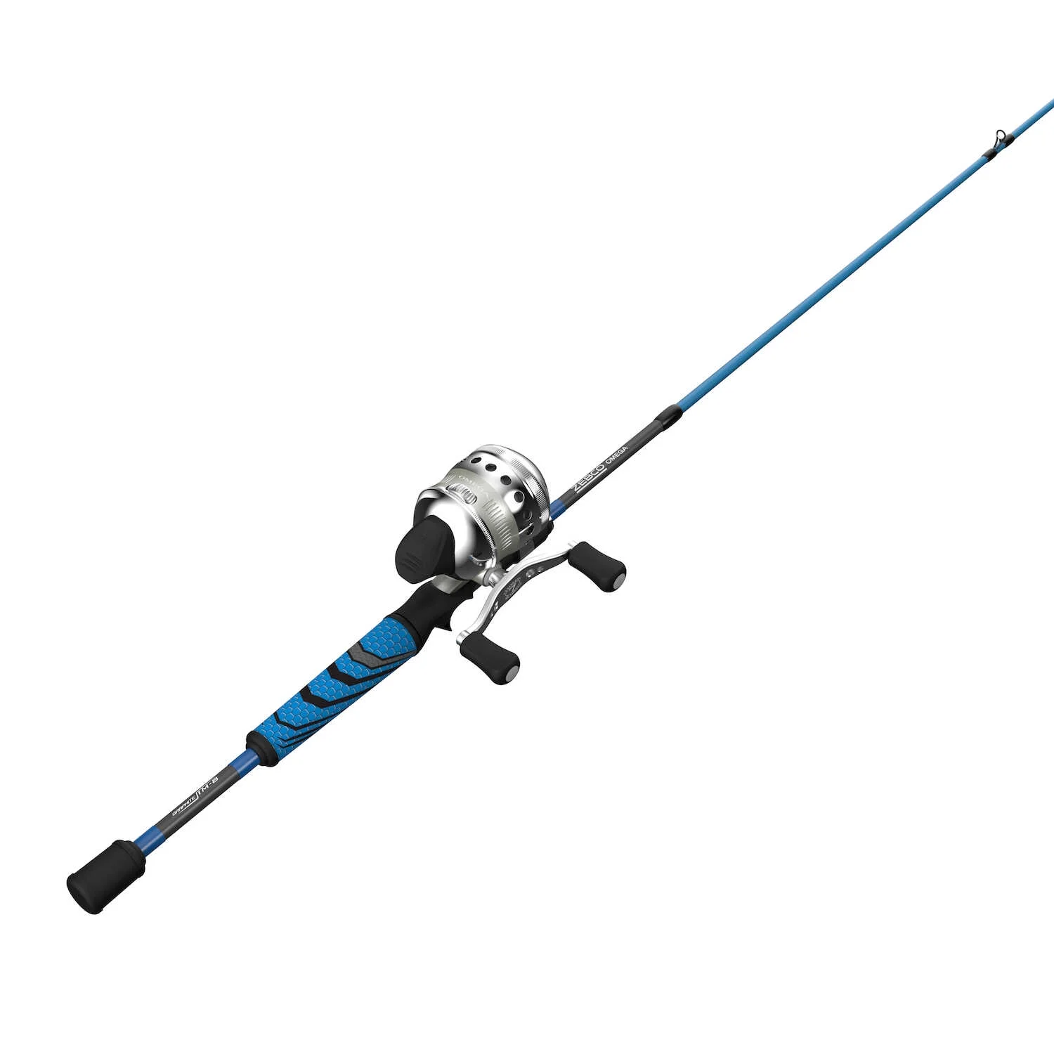 Zebco Omega Spincast Reel and Fishing Rod Combo, 6-Foot 6-Inch 1-Piece Fishing Pole, Size 30 Reel, Blue