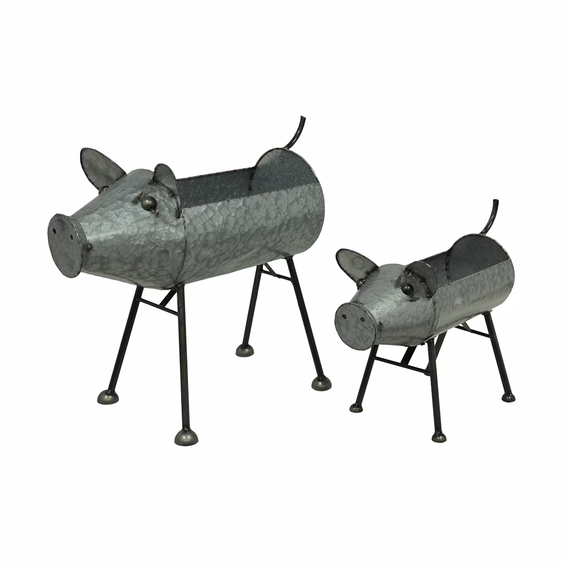 Zeckos Metal Pig Garden Planters Sculptures 20.5 inch Set of 2