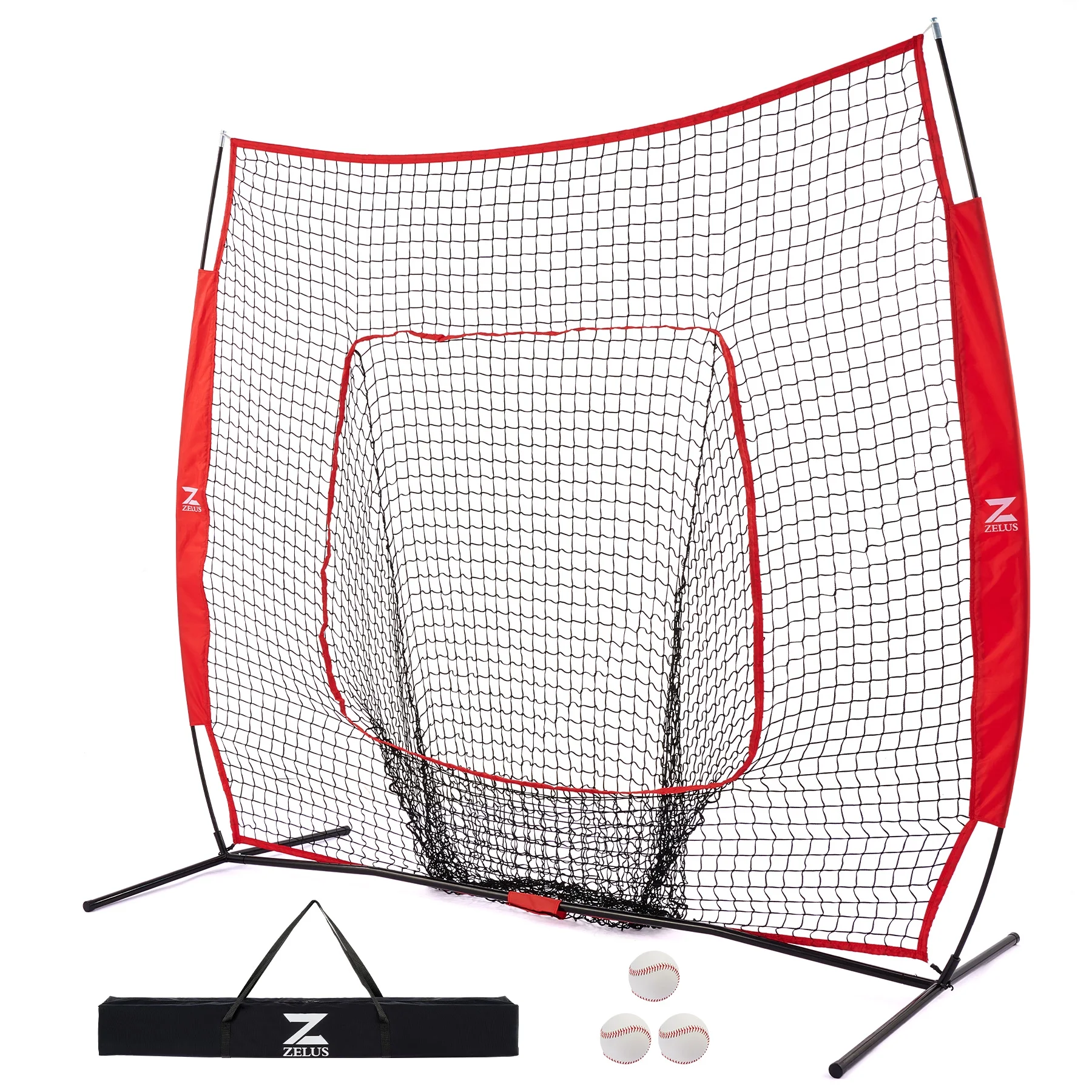 Zelus Baseball Net Softball Practice Kit 7x7ft Pitching Net with Training Balls & Bag