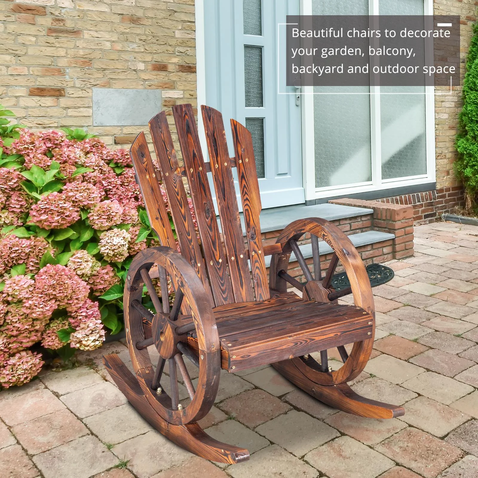 Zimtown Wooden Garden Rocking Chair with Wheel Design for Patio Outdoor Deck Porch Rocker, Carbonized Color