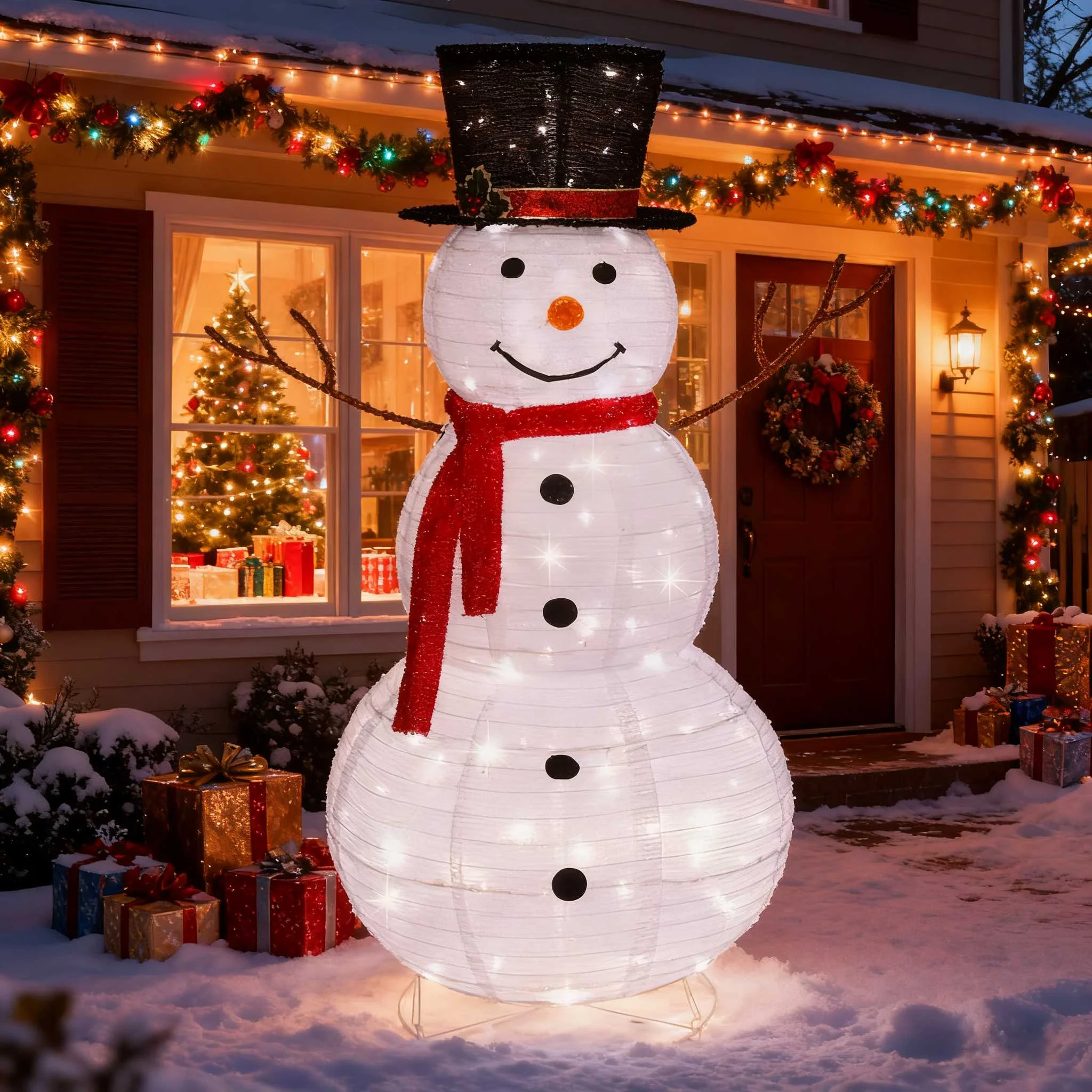 Zimtown LED Lighted Snowman Christmas Snowman w/ 180 LED Lights,Hat Christmas Outdoor Decoration