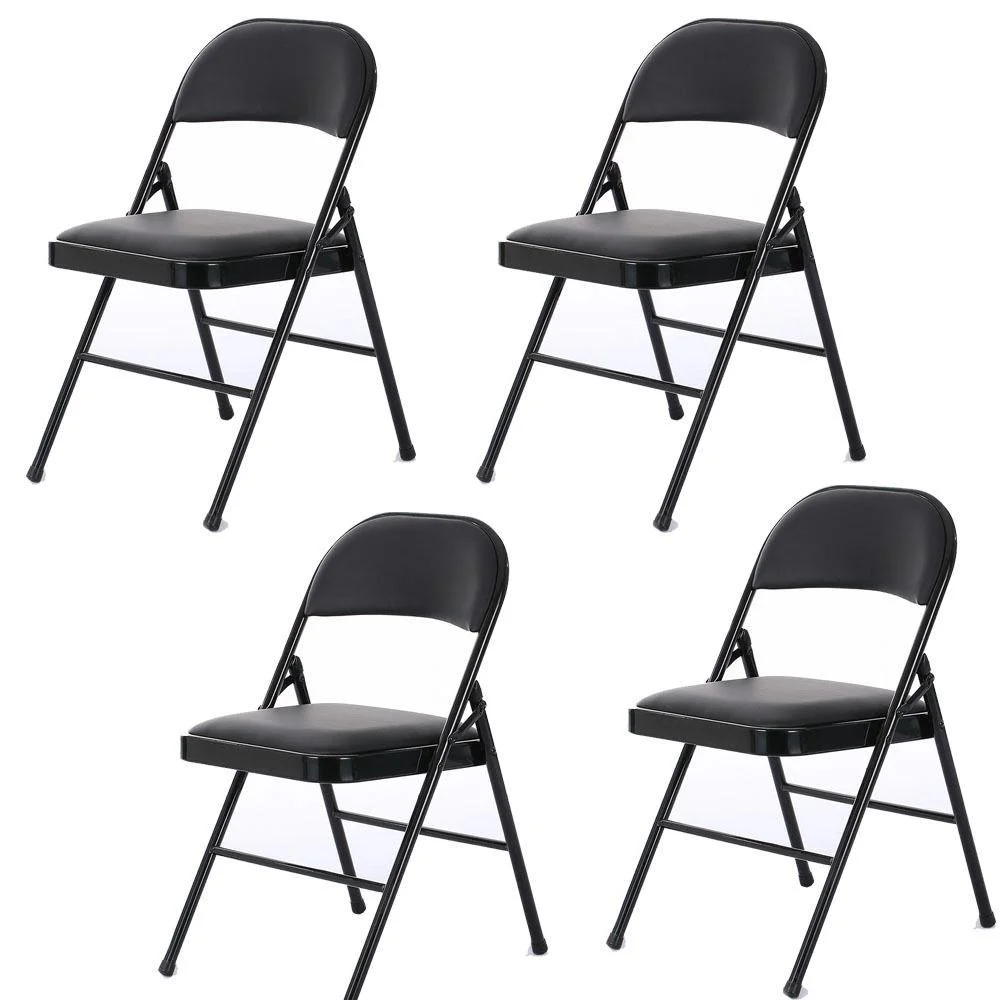Zimtown Ste of 4 Fabric Folding Chair Black Soft Padded Seat Compact Steel Back Strong