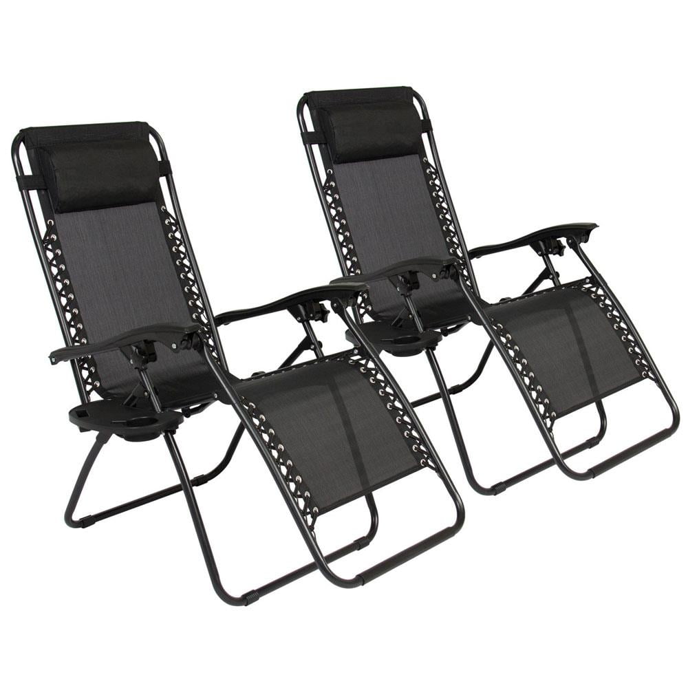 Zimtown 2PCS Outdoor Zero Gravity Folding Lounge Chair for Beach Patio Pool Yard Black