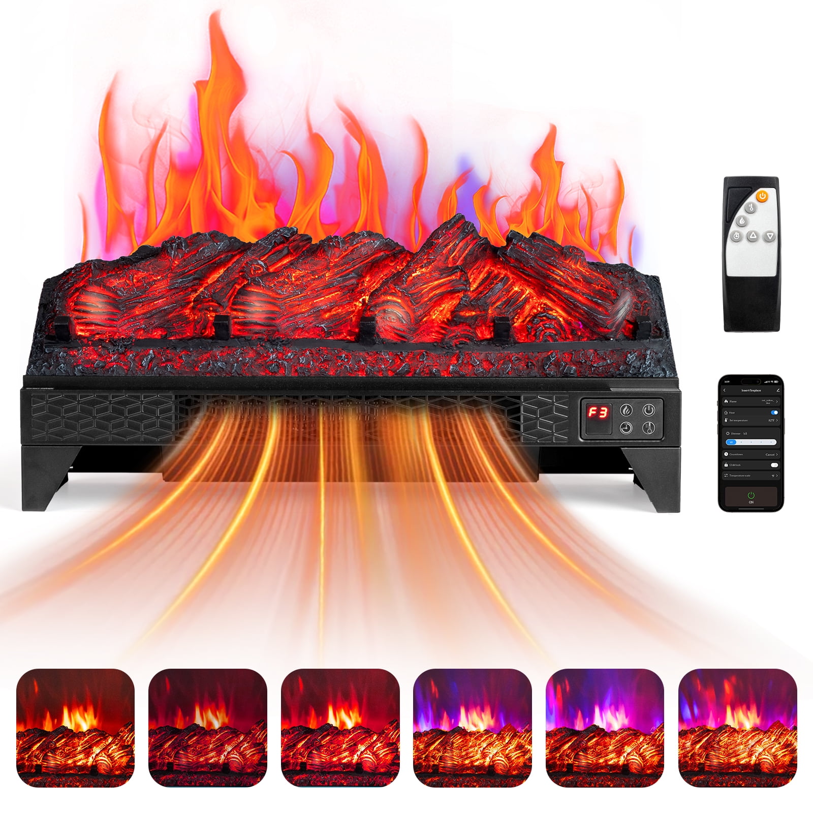 Zimtown 23'' Electric Fireplace Insert w/Remote & WiFi Control, Faux Fireplace Logs w/Timer, Overheat Protection, Adjustable Flame and Brightness, CSA Listed for Home Living Room Bedroom
