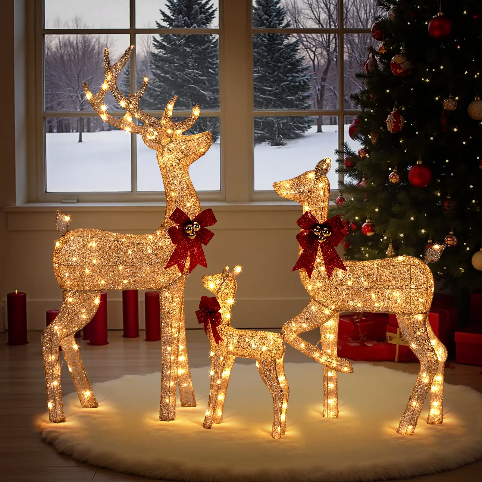 Zimtown 5FT Christmas Reindeer Set Lighted Outdoor Yard Decoration LED Lights - Gold