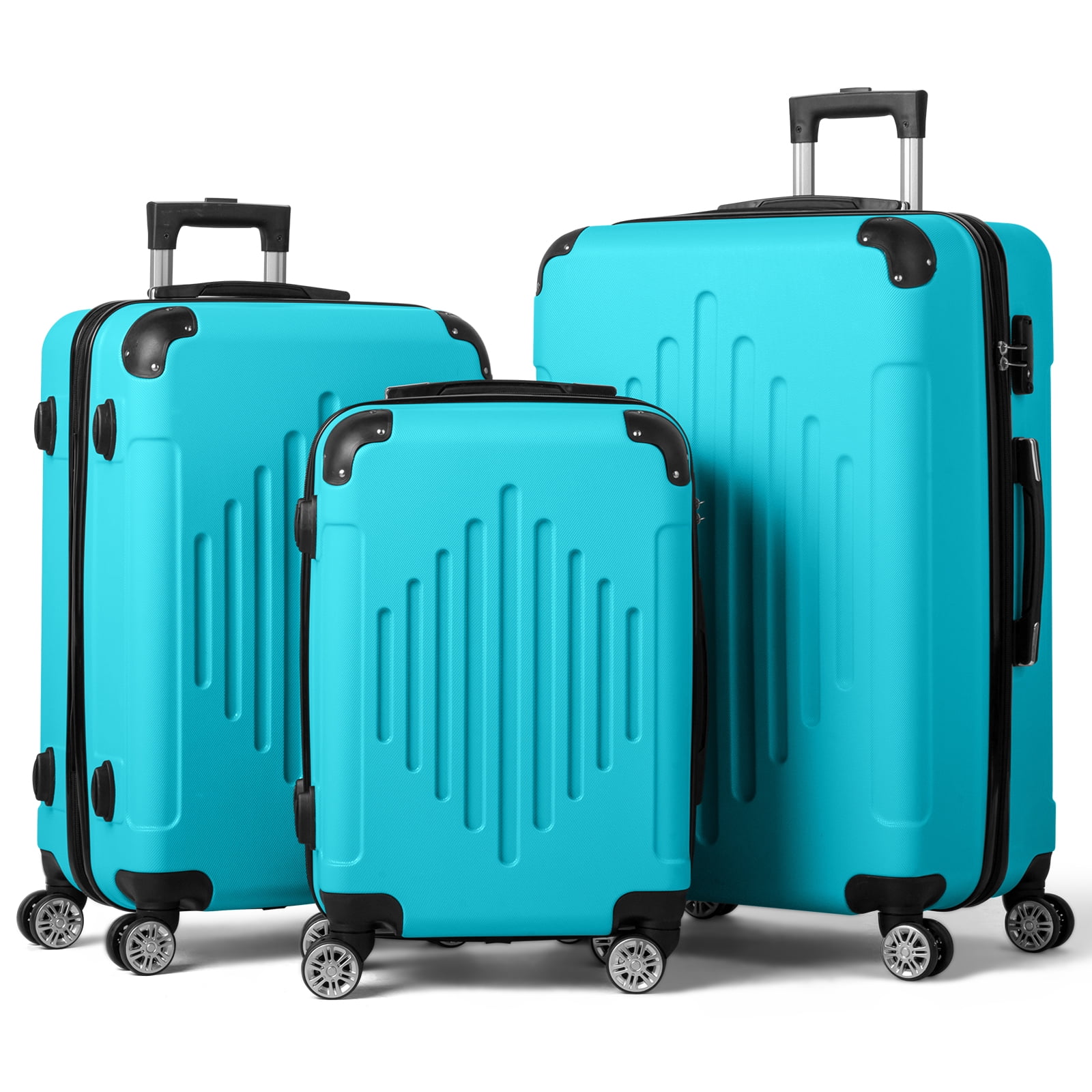 Zimtown 3 Piece Luggage Set, Carry on Suitcase Sets Hardside Lightweight Spinner with TSA Lock, Blue