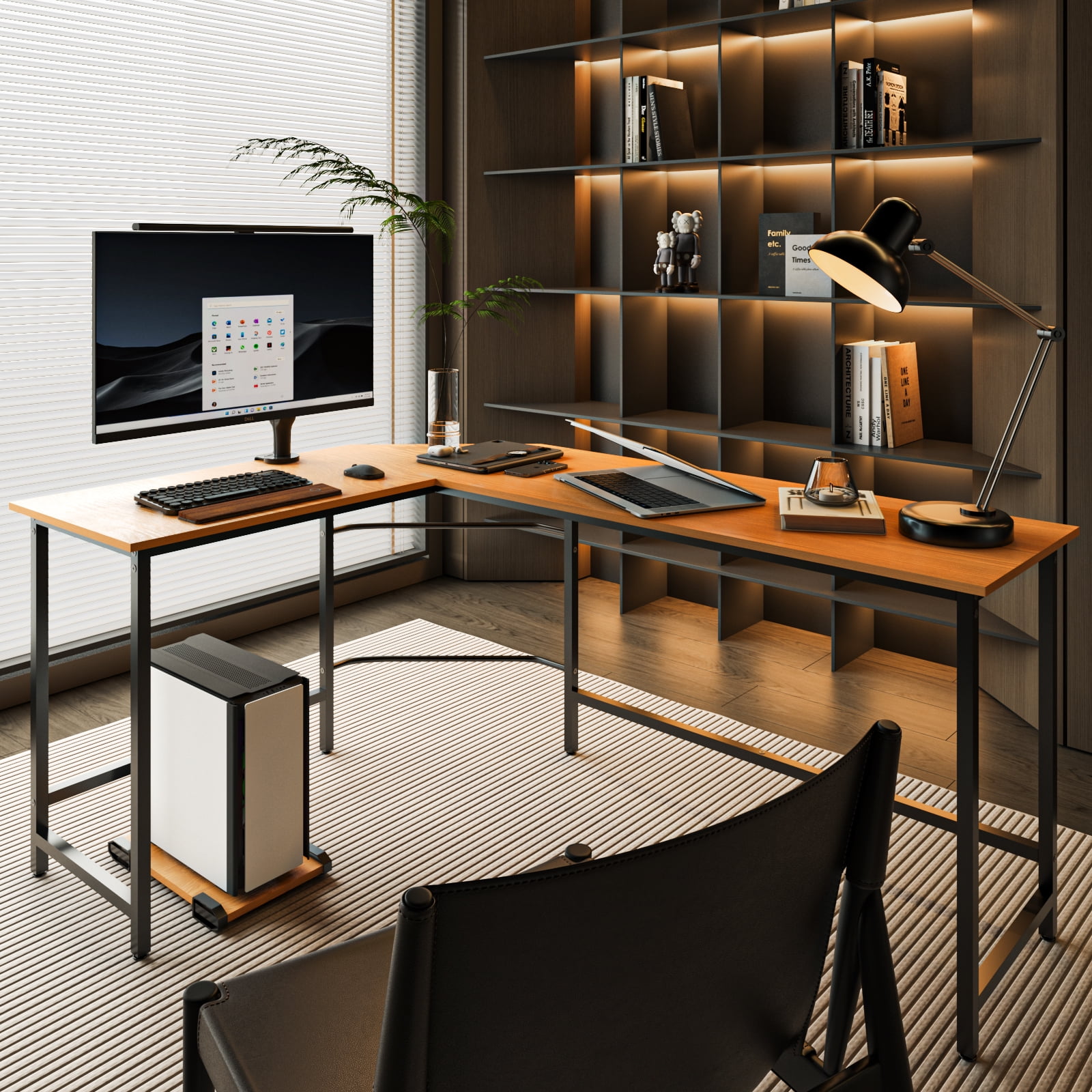 Zimtown 66" Wood L-Shaped Computer Desk Gaming Table PC Laptop Table Workstation Home Office Brown