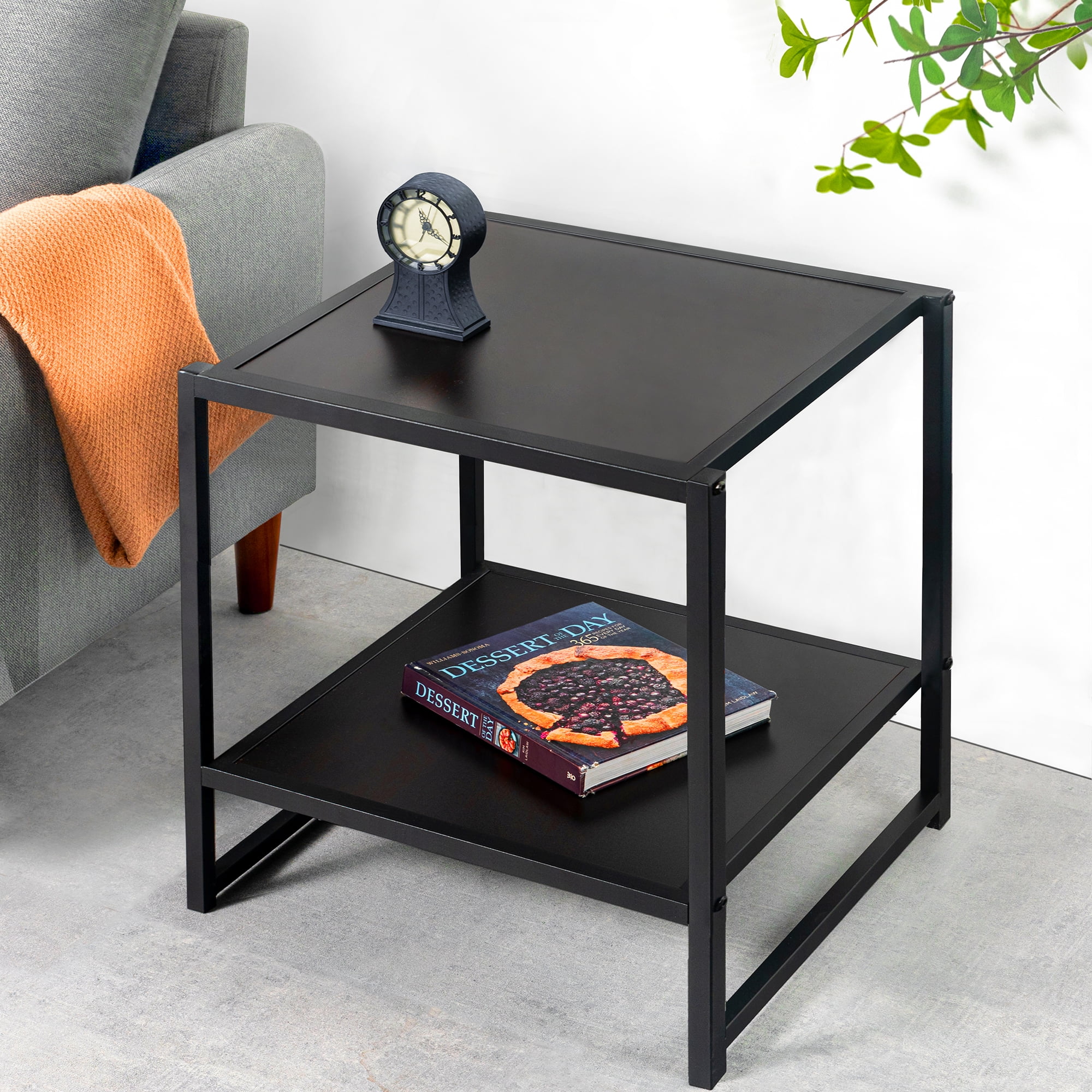 Zinus Dane Black Frame Indoor Side Table 20" x 20"x 20", Black Wood Grain