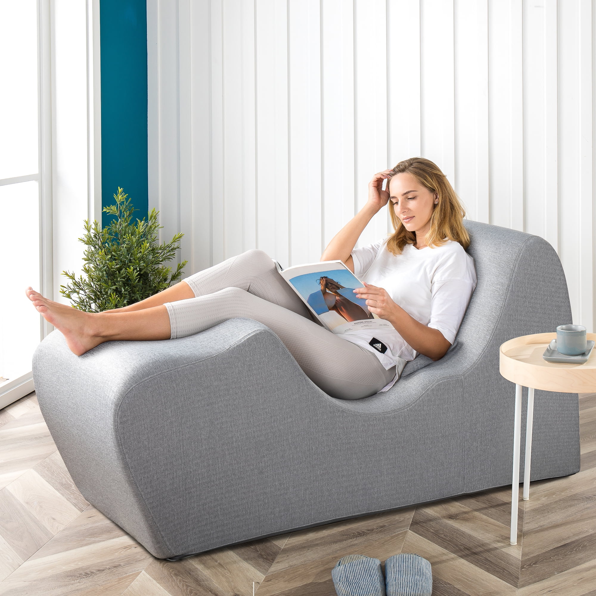 Zinus Zero Gravity Lotus Chaise Indoor Foam Lounger, Light Grey Herringbone