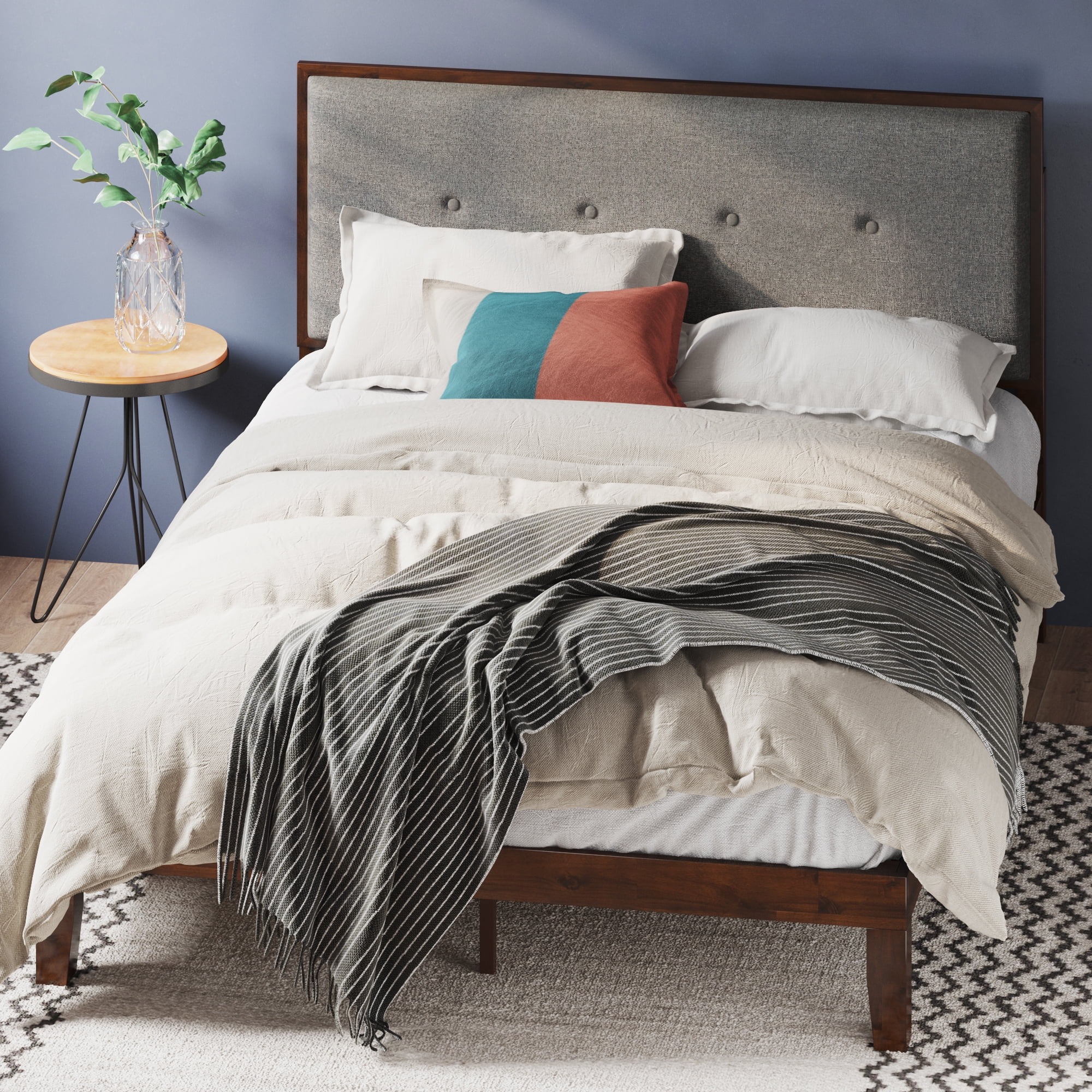 Zinus Moiz 42" Wood Platform Bed Frame with Adjustable Upholstered Headboard, Queen