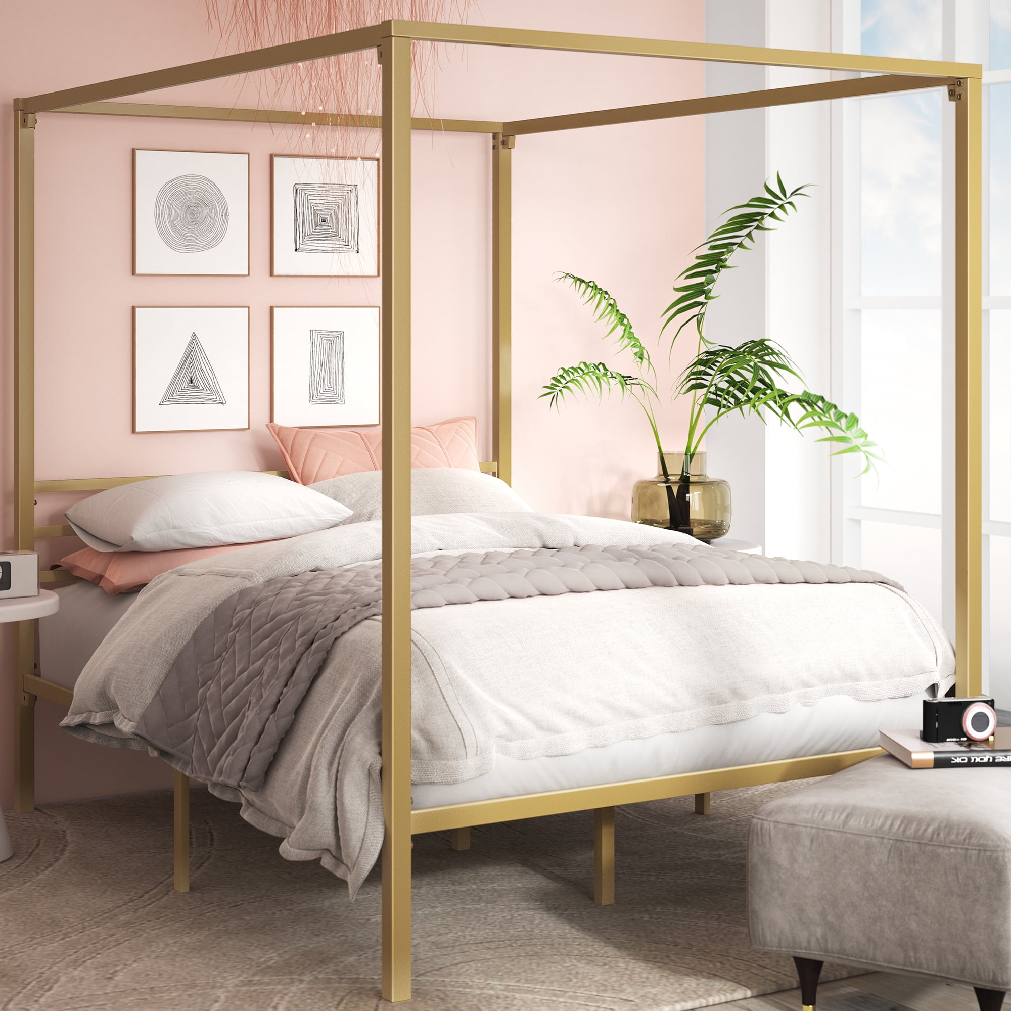 Zinus Patricia 72" Gold Metal Canopy Platform Bed Frame, Queen