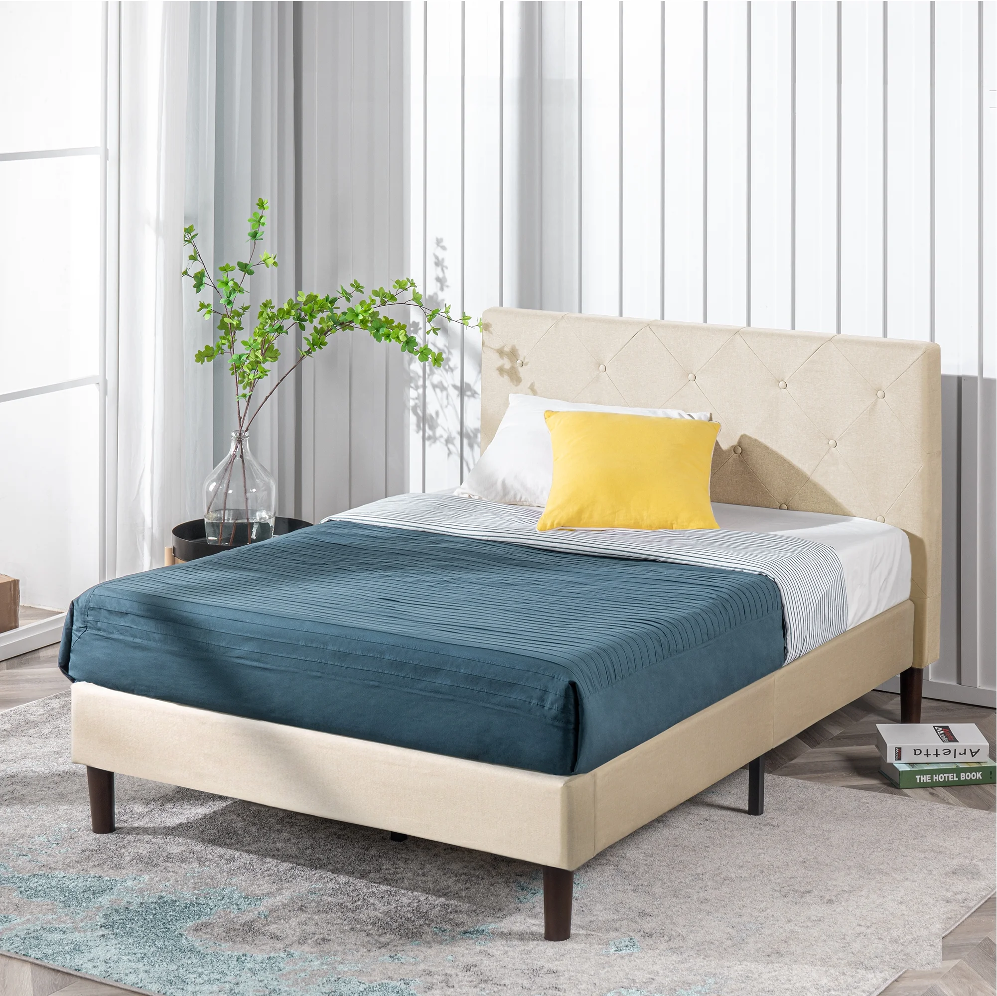 Zinus Shalini 41" Upholstered Platform Bed, Beige, Full