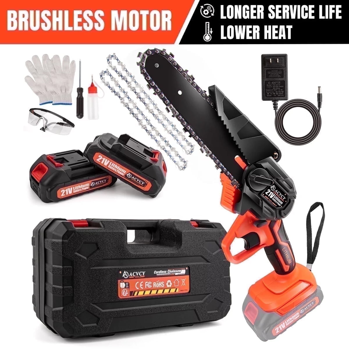 Zmoon 6 Inch Mini Chainsaw, Portable Electric Cordless Chainsaw Set with 2 21V 2000mAh Batteries 2 Chains, Handheld Power Chain Saws Pruning Saw for Patio and Garden