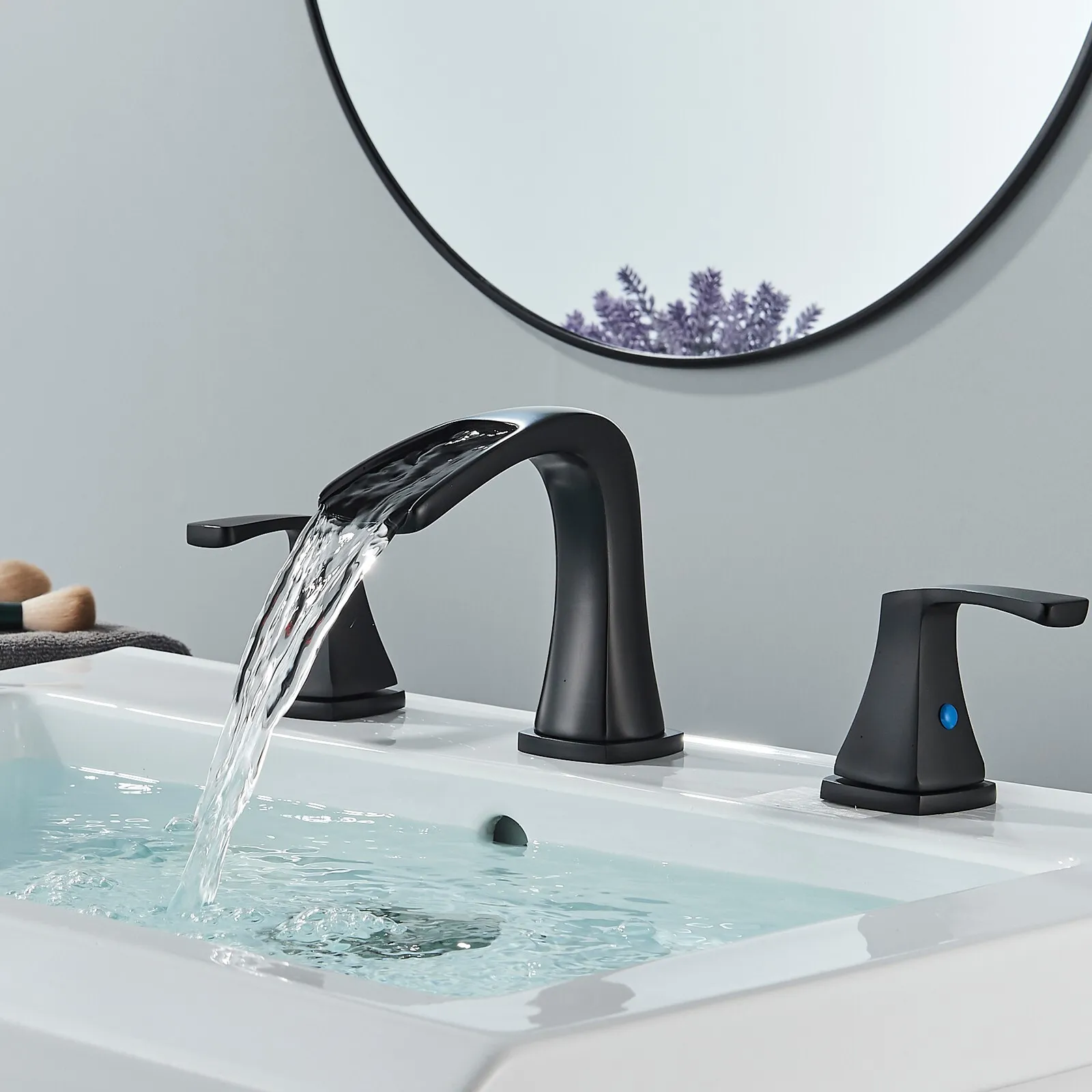 Zovajonia Matte Black 8 "Widespread Bathroom Faucet Basin 3 Hole Waterfall Vanity Sink Mixer Tap