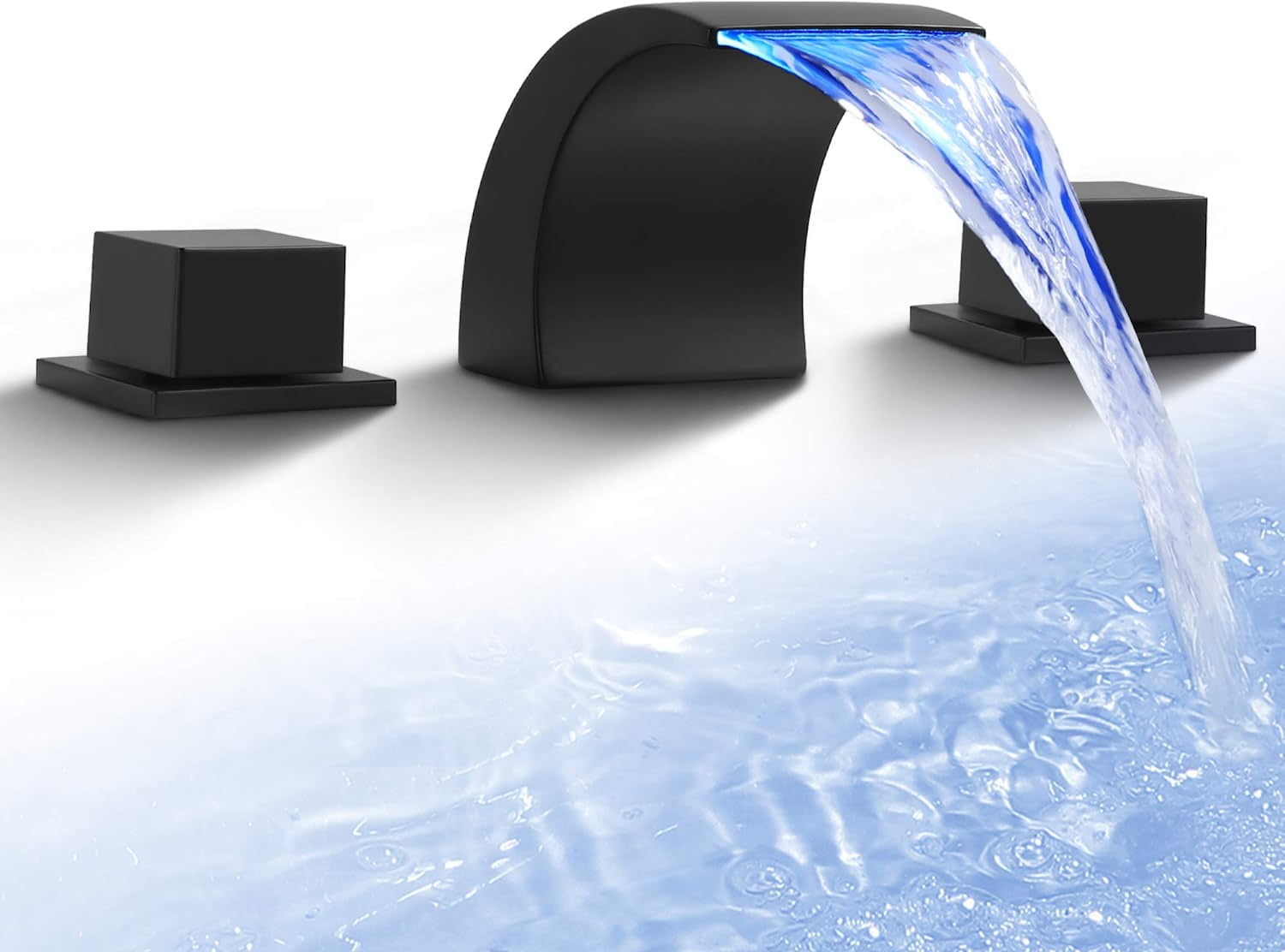 Zovajonia 3 Hole Bathroom Faucet, Matte Black Dual Crystal Knobs Vanity Basin LED Sink Faucet Mixer Bronze Bath Faucets ,Widespread bathroom faucets for sink 3 hole Waterfall Tub Faucet