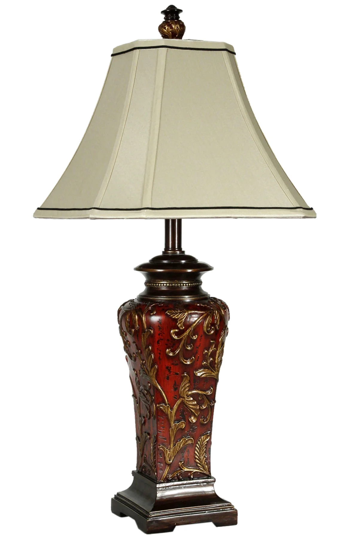 Zoey Table Lamp - Crimson Finish - Cream Fabric Shade