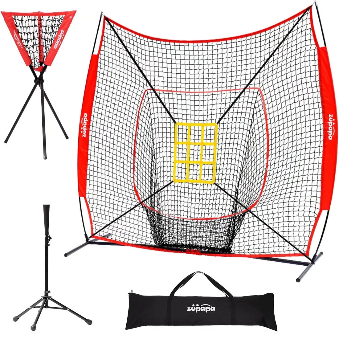 Zupapa 7'x7' Baseball Softball Practice Net Tee Caddy Set with Strike Zone, Baseball Backstop Practice Net