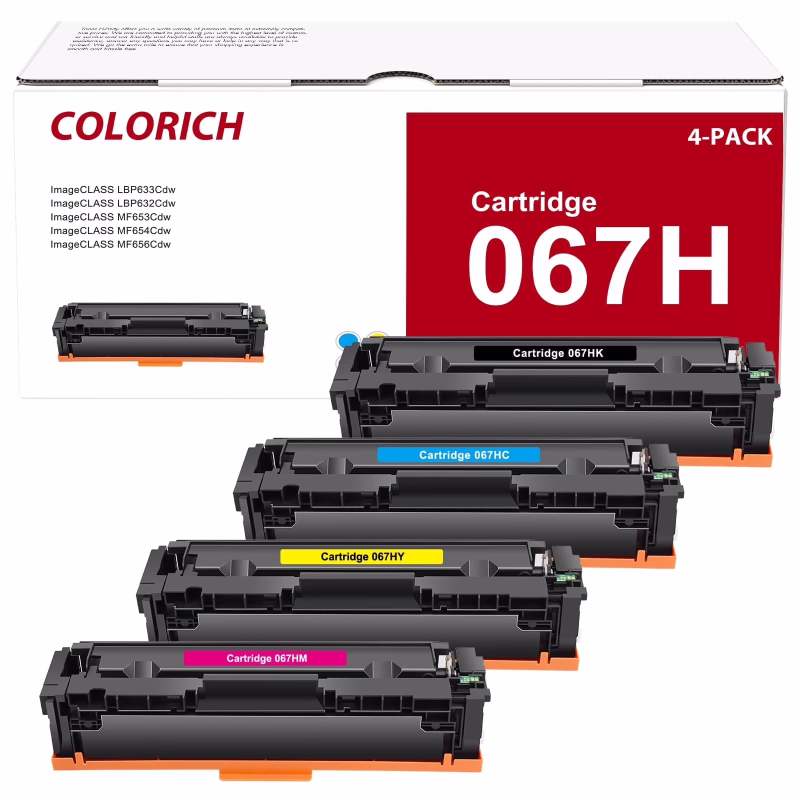 067H Toner Cartridge Compatible for Canon 067H 067 CRG-067H ImageCLASS MF656Cdw MF654Cdw MF653Cdw LBP633Cdw LBP632Cdw High Yield Printer Toner (4-Pack,Black Cyan Magenta Yellow)