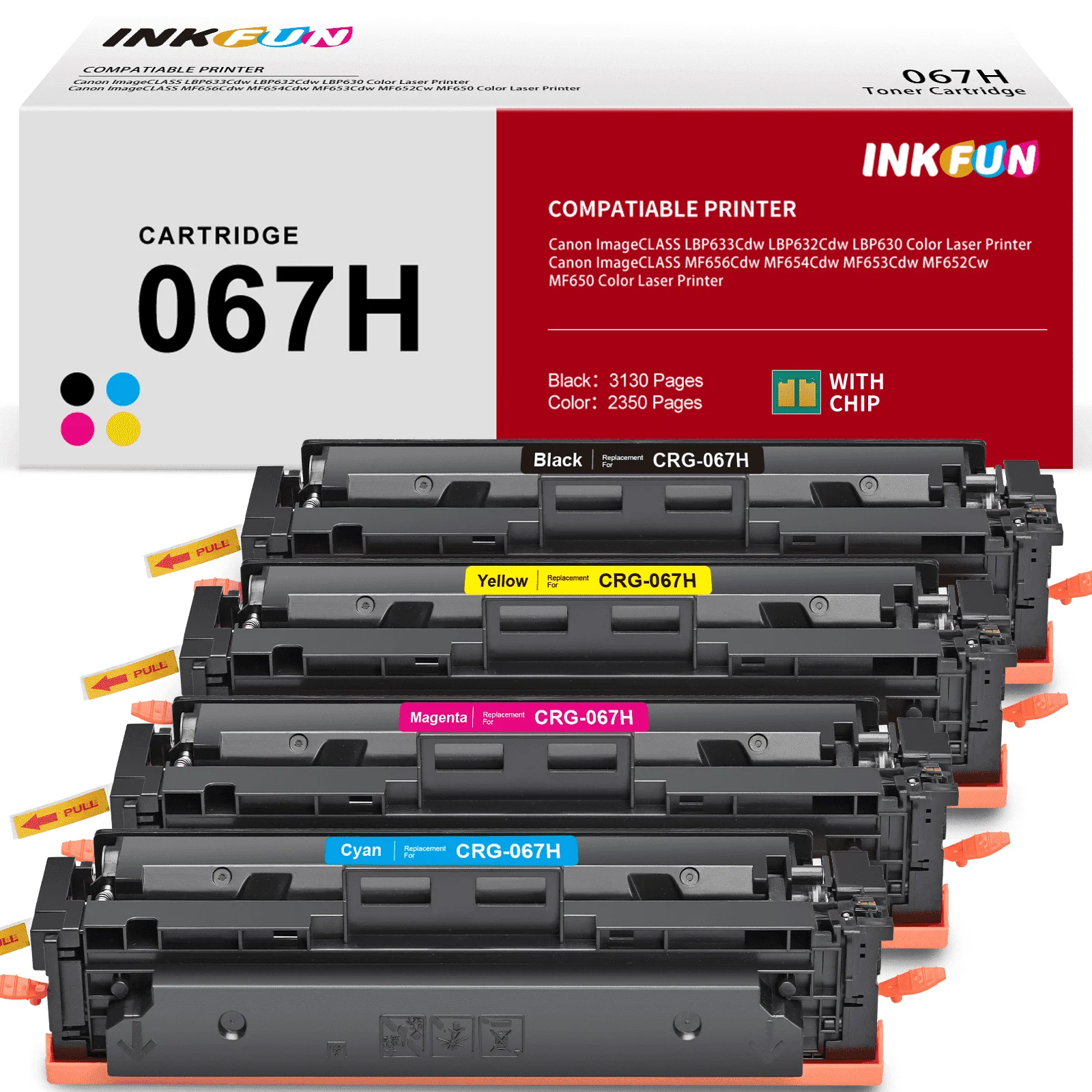 067H 067 Toner for Canon 067H Toner Cartridge for Canon 067 CRG-067H Toner (Black Cyan Magenta Yellow)