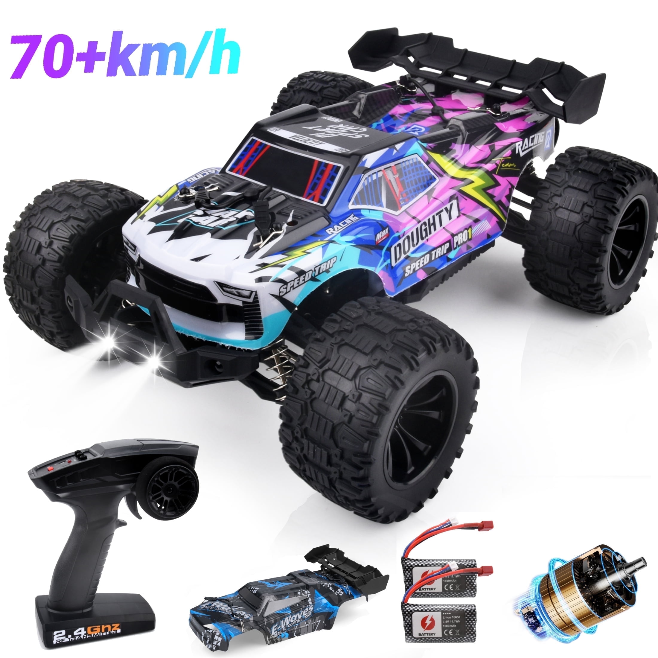 1:14 Brushless Fast RC Car for Adults Boys 45+MPH All Terrains 4X4 RTR High Speed Waterproof Remote Control Cars Truck Off Road RC Monster Truck 2 Batteries