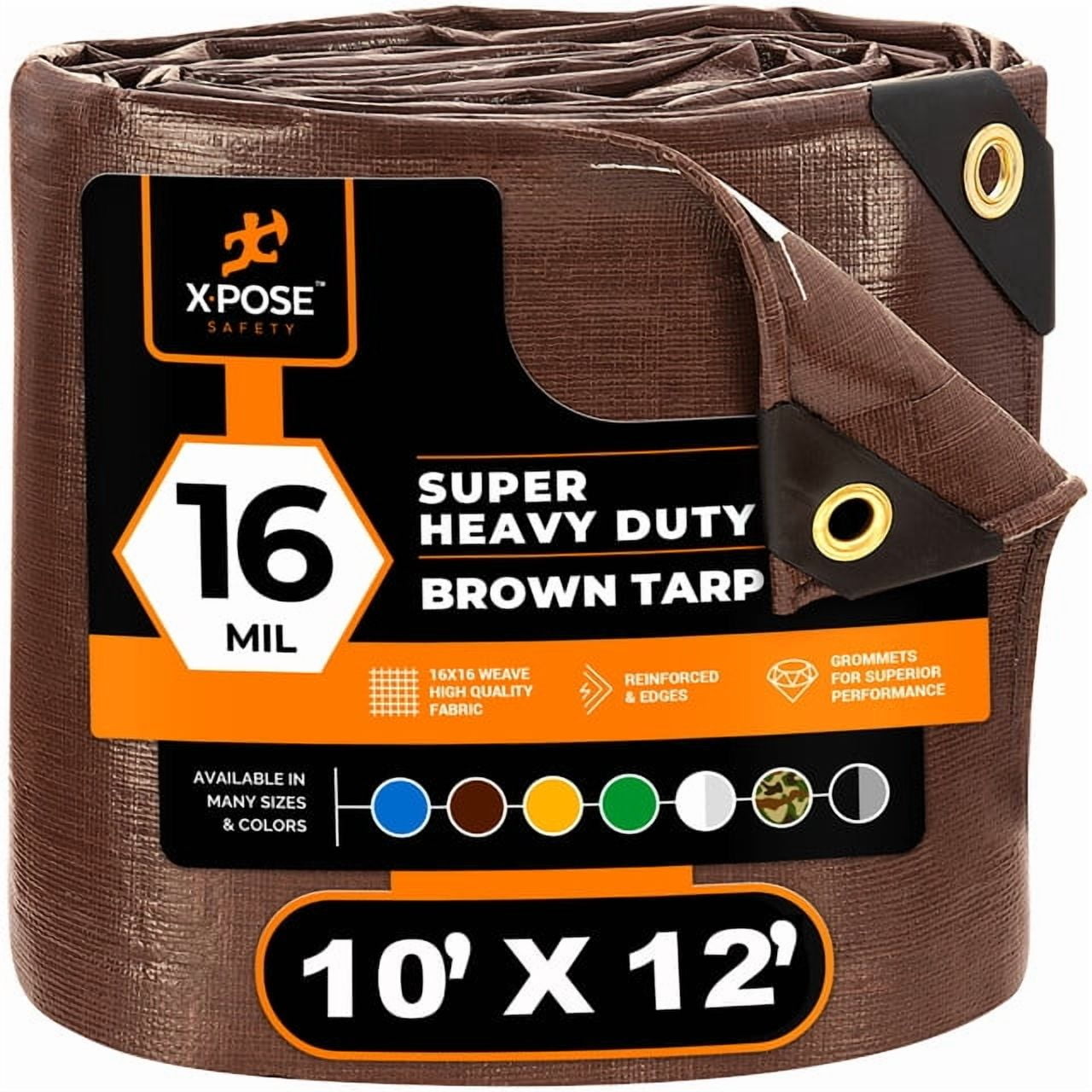 10' x 12' Super Heavy Duty 16 Mil Brown Poly Tarp Cover - Thick Waterproof, UV Resistant, Rot, Rip and Tear Proof Tarpaulin with Grommets and Reinforced Edges