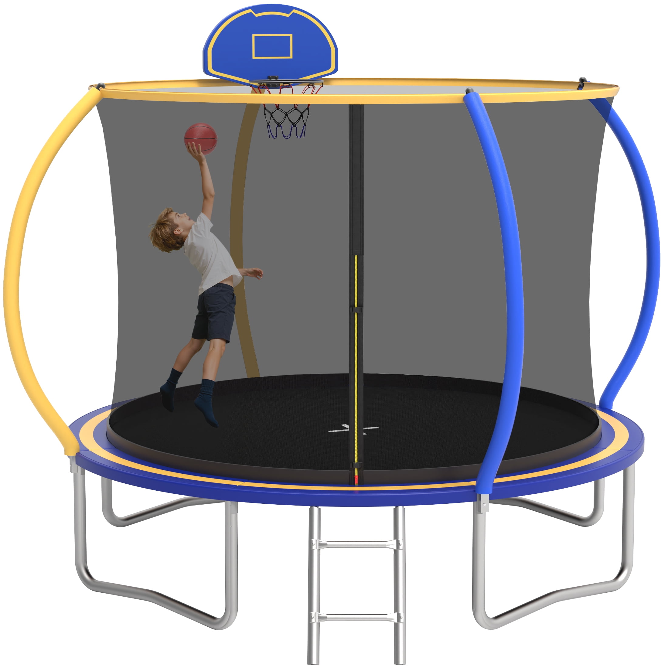 10 FT Trampoline for Kids with Basketball Hoop, SEGMART Upgraded Kids Outdoor Trampoline with Enclosure Net and Ladder, Heavy Duty Round Recreational Trampoline for Indoor Outdoor Backyard