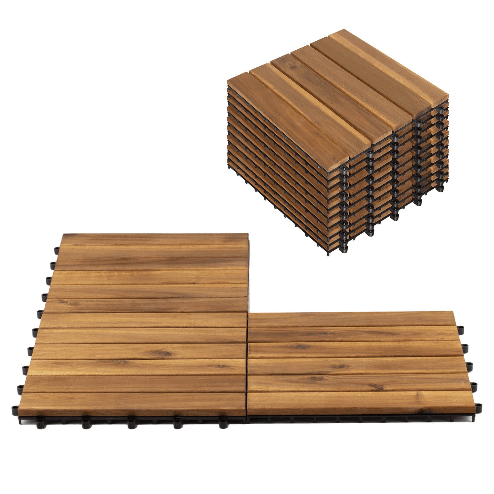 10 Pack Waterproof Interlocking Deck Tiles - Golden Teak - 6 Slats - 12 x 12 x 0.9 in.